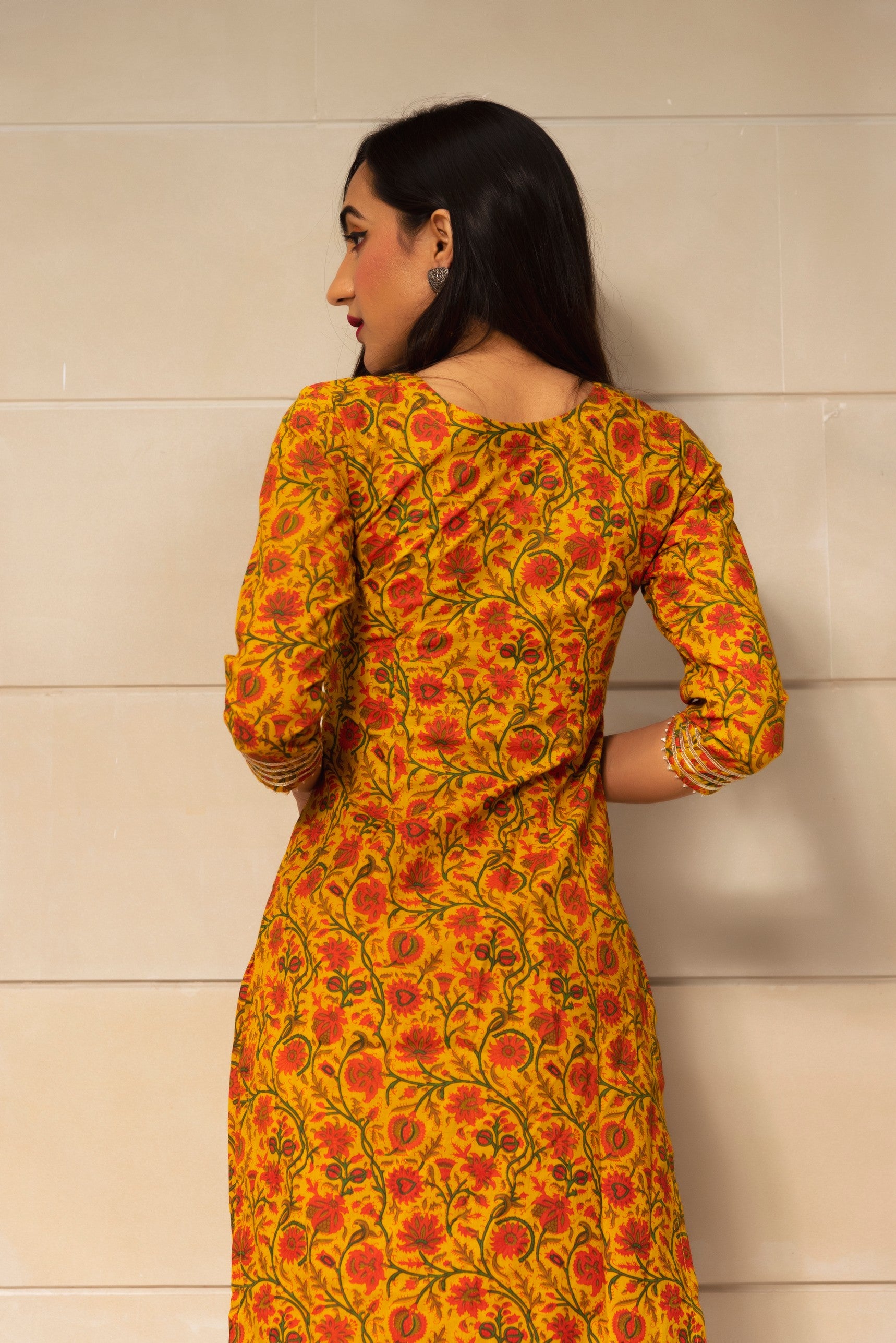 MUSTARD YELLOW HAND BLOCK PRINT KURTA SET