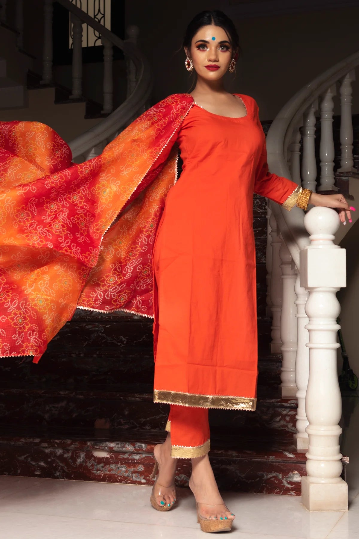 BLOOM ORANGE COTTON SUIT SET