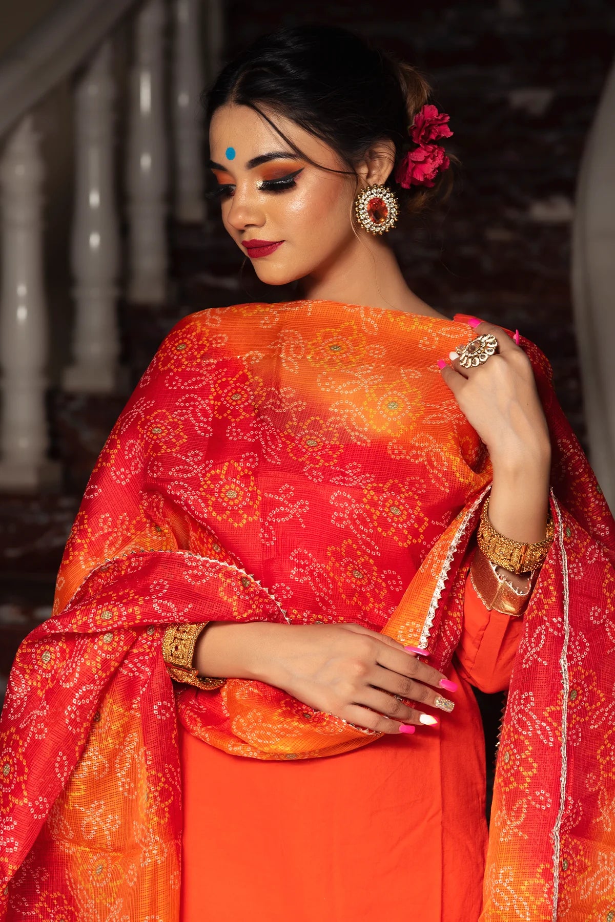 BLOOM ORANGE COTTON SUIT SET