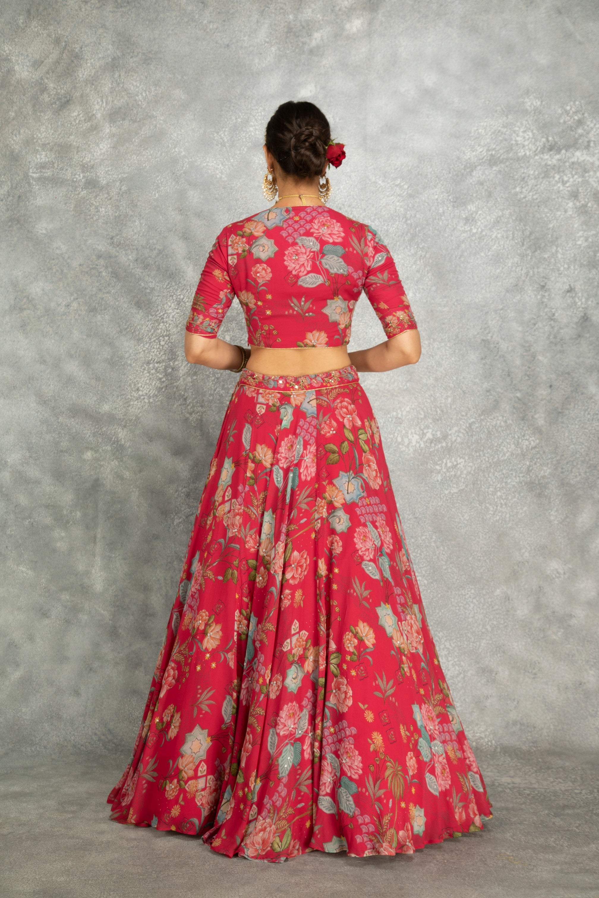Hot Pink Embroidred Lehenga with Blouse & Dupatta