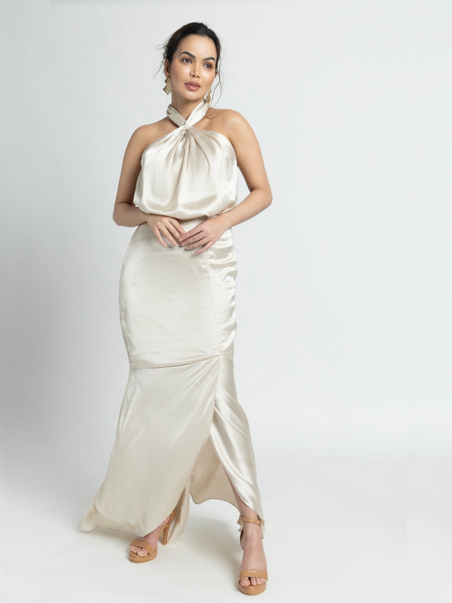 Creamy Halter Maxi Dress