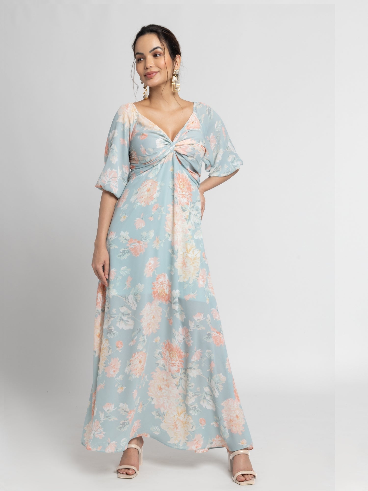 Frost Blue Yoke Maxi Dress