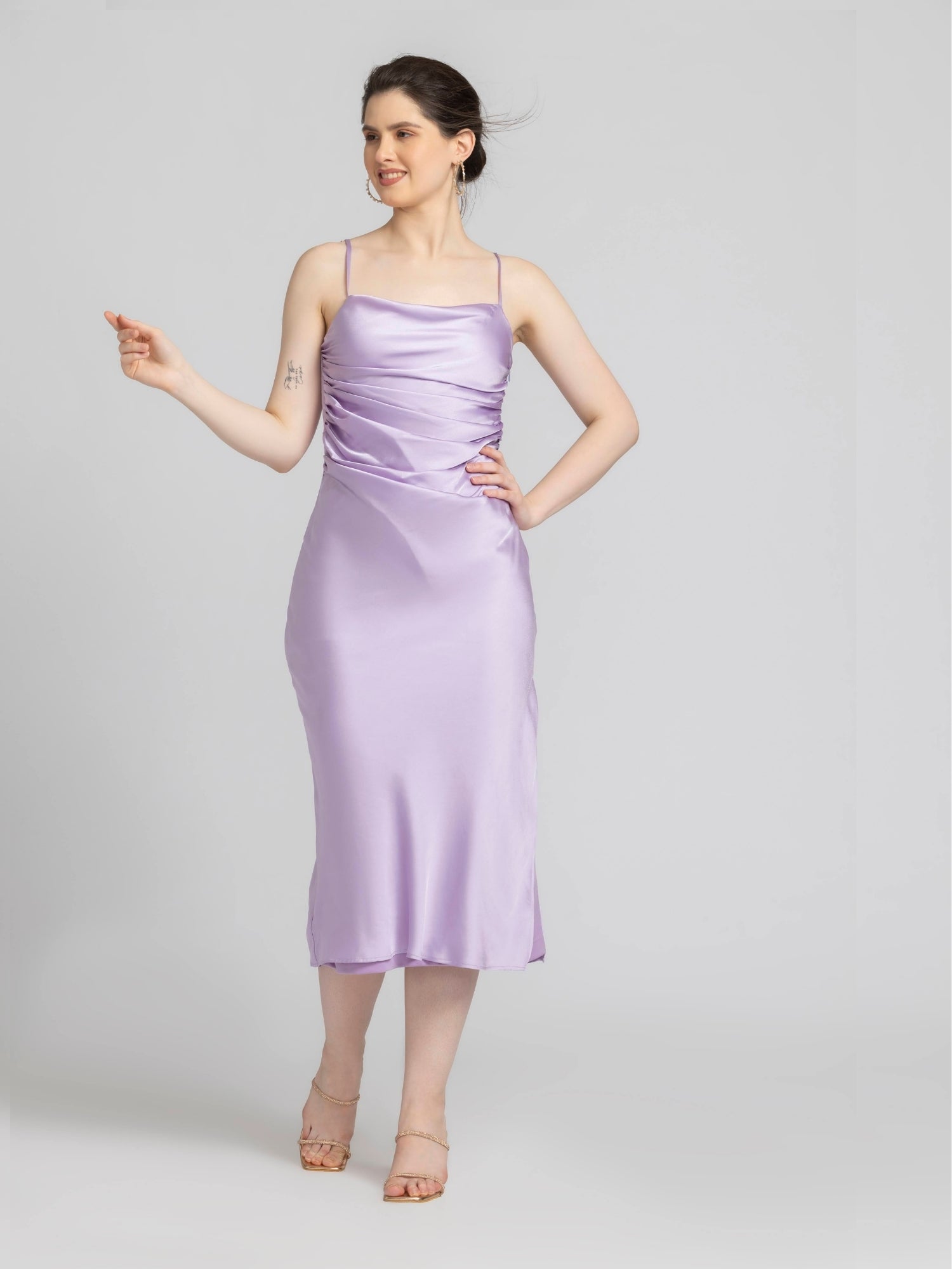 Lavender Elegance Cowl Midi Dress