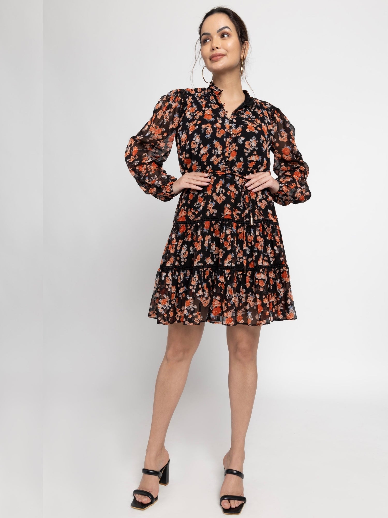 Black Blossom Mini Dress