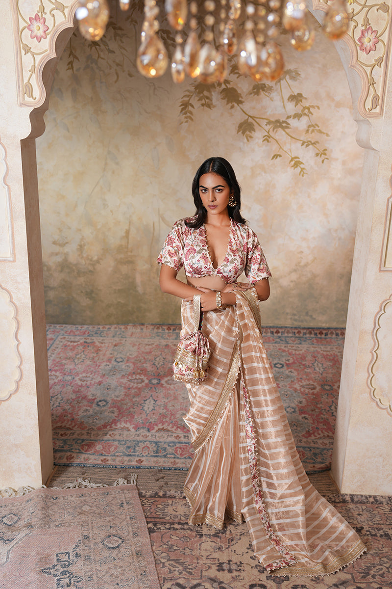 Zarina Pearl Tissue Silk Saree