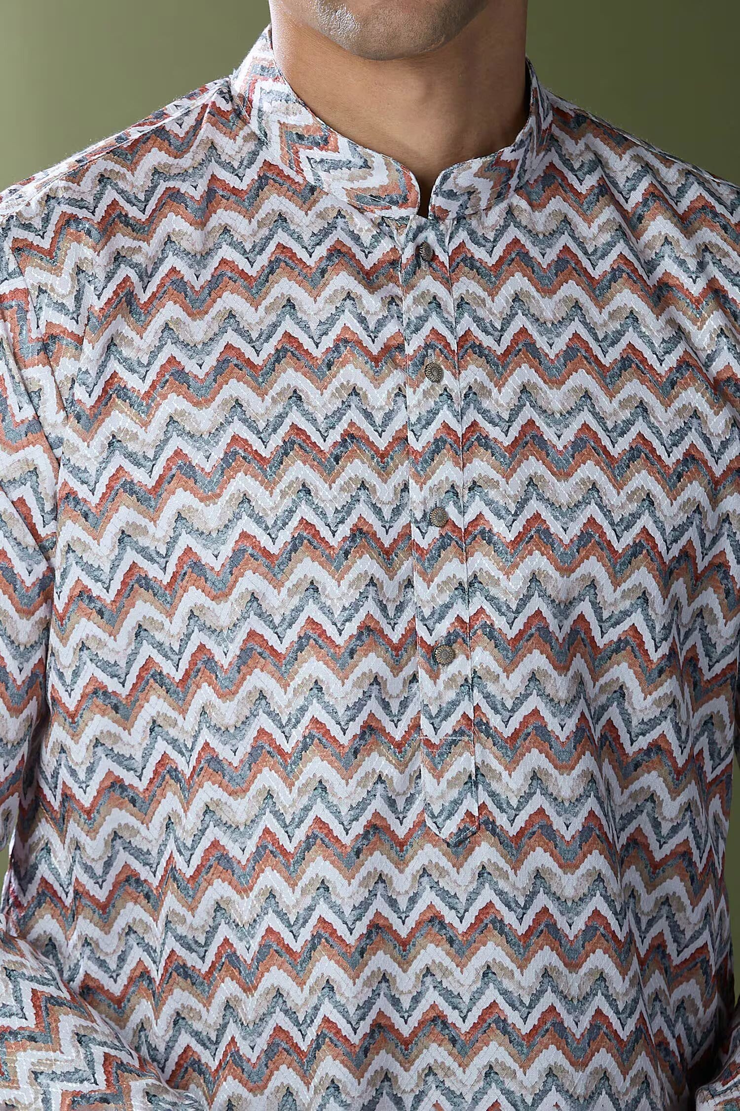 Multi Coloured Chevron Printed Kurta Set