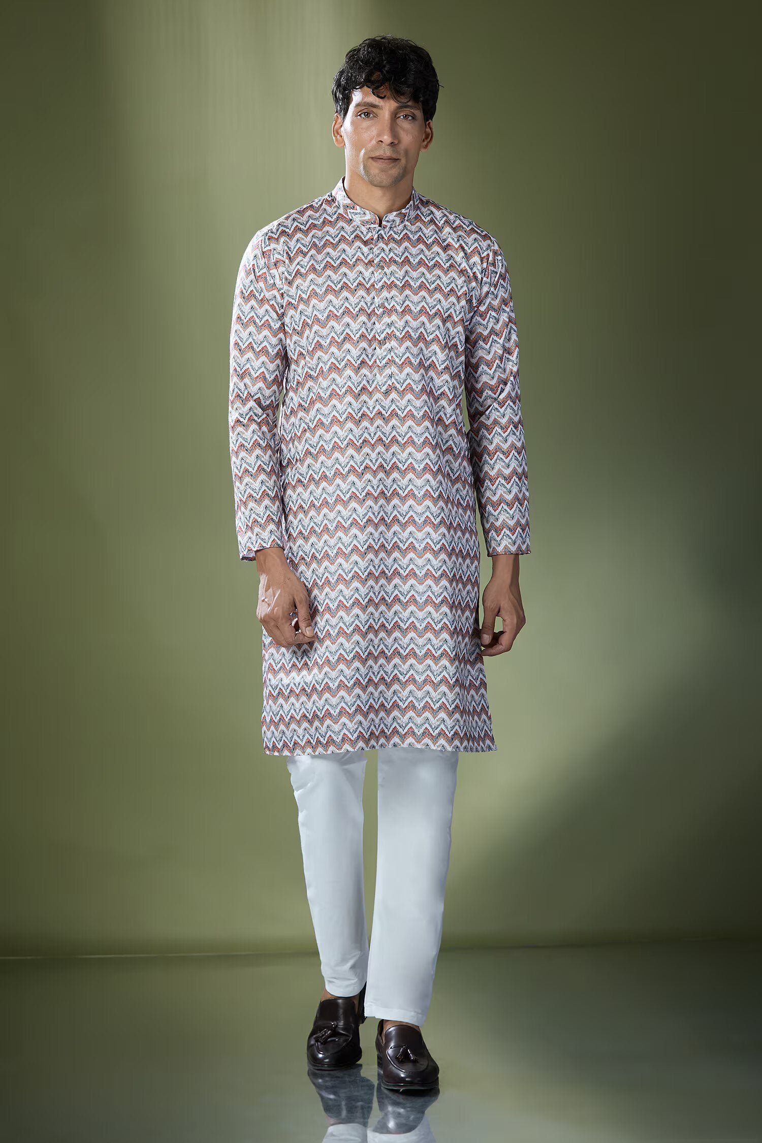 Multi Coloured Chevron Printed Kurta Set