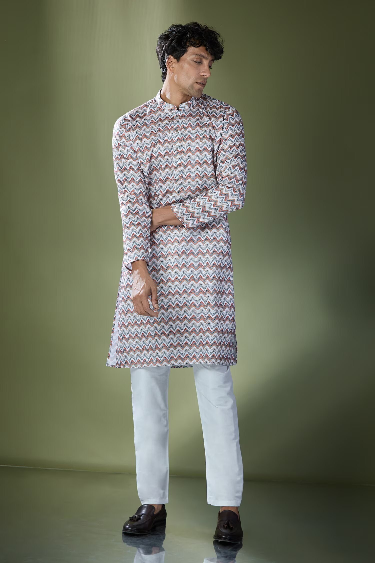 Multi Coloured Chevron Printed Kurta Set