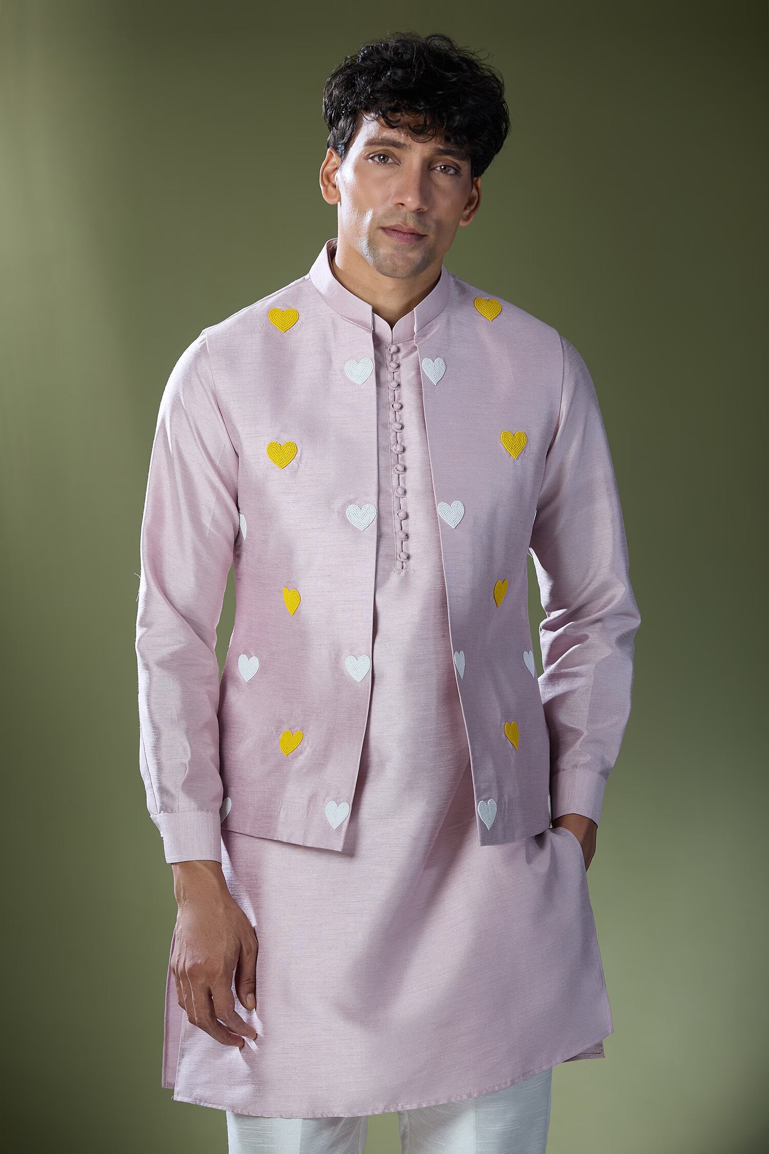 Lilac Embroidered Kurta-Jacket Set