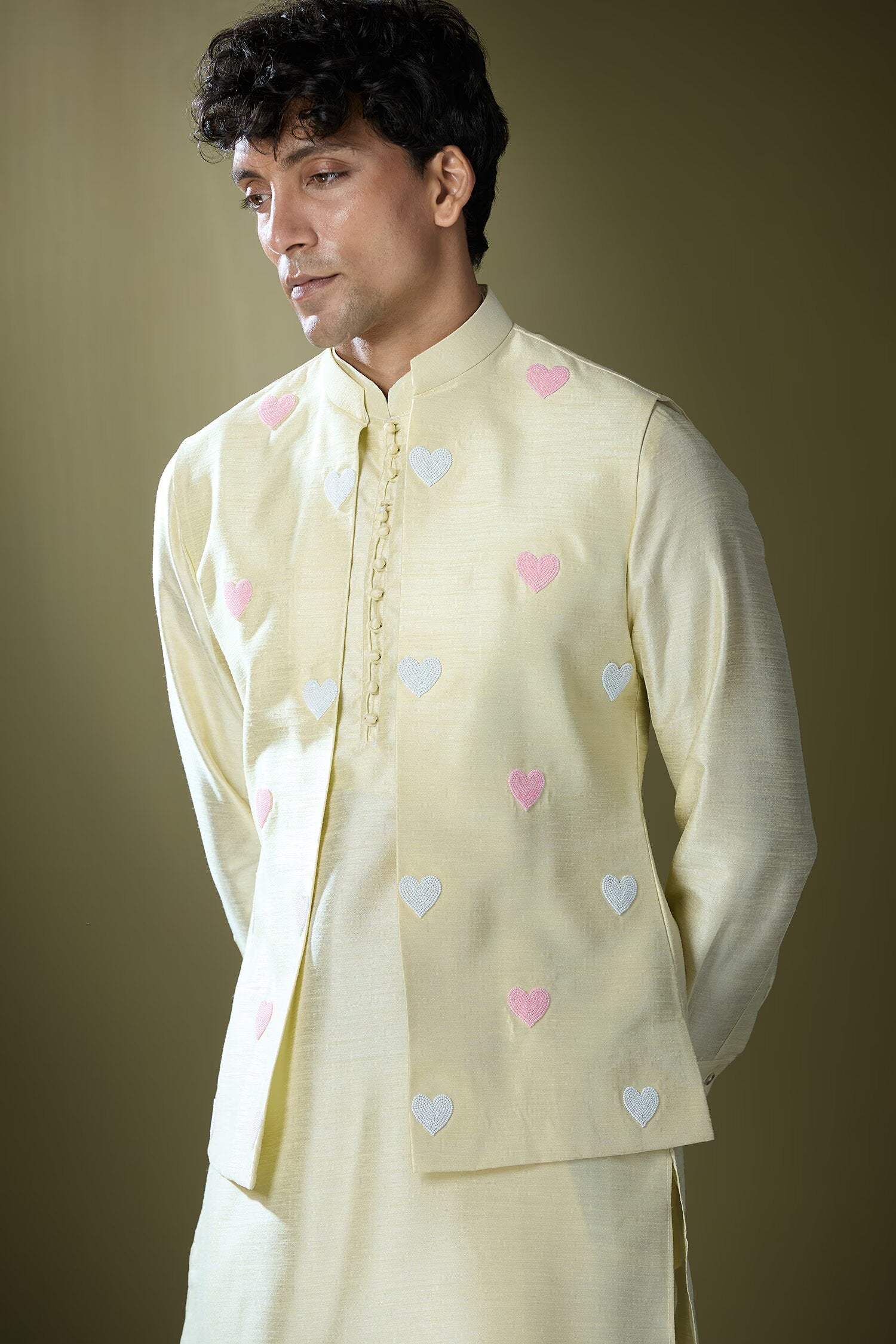 Parrot Green Embroidered Kurta-Jacket Set