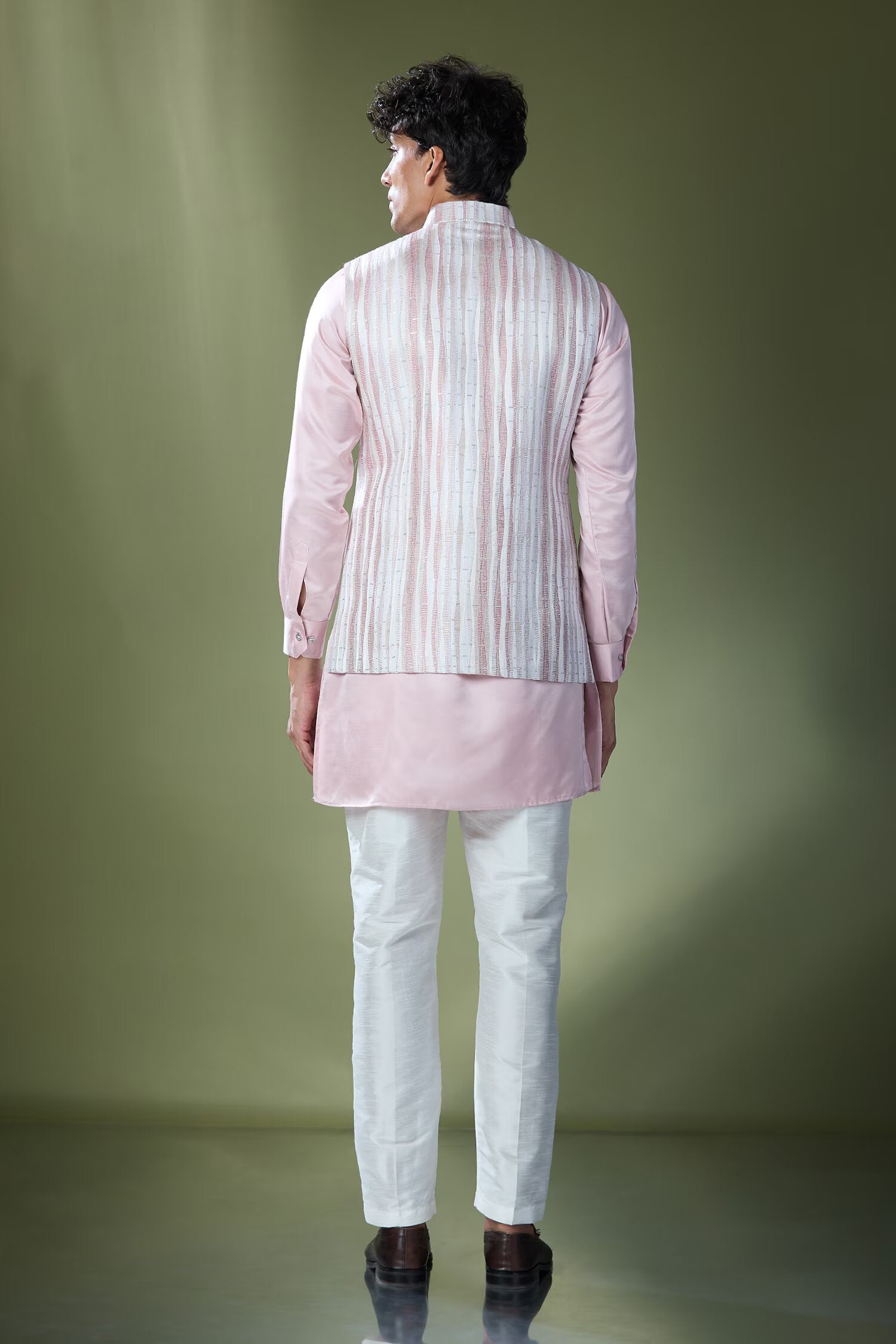Powder Pink Embroidered Kurta-Jacket Set