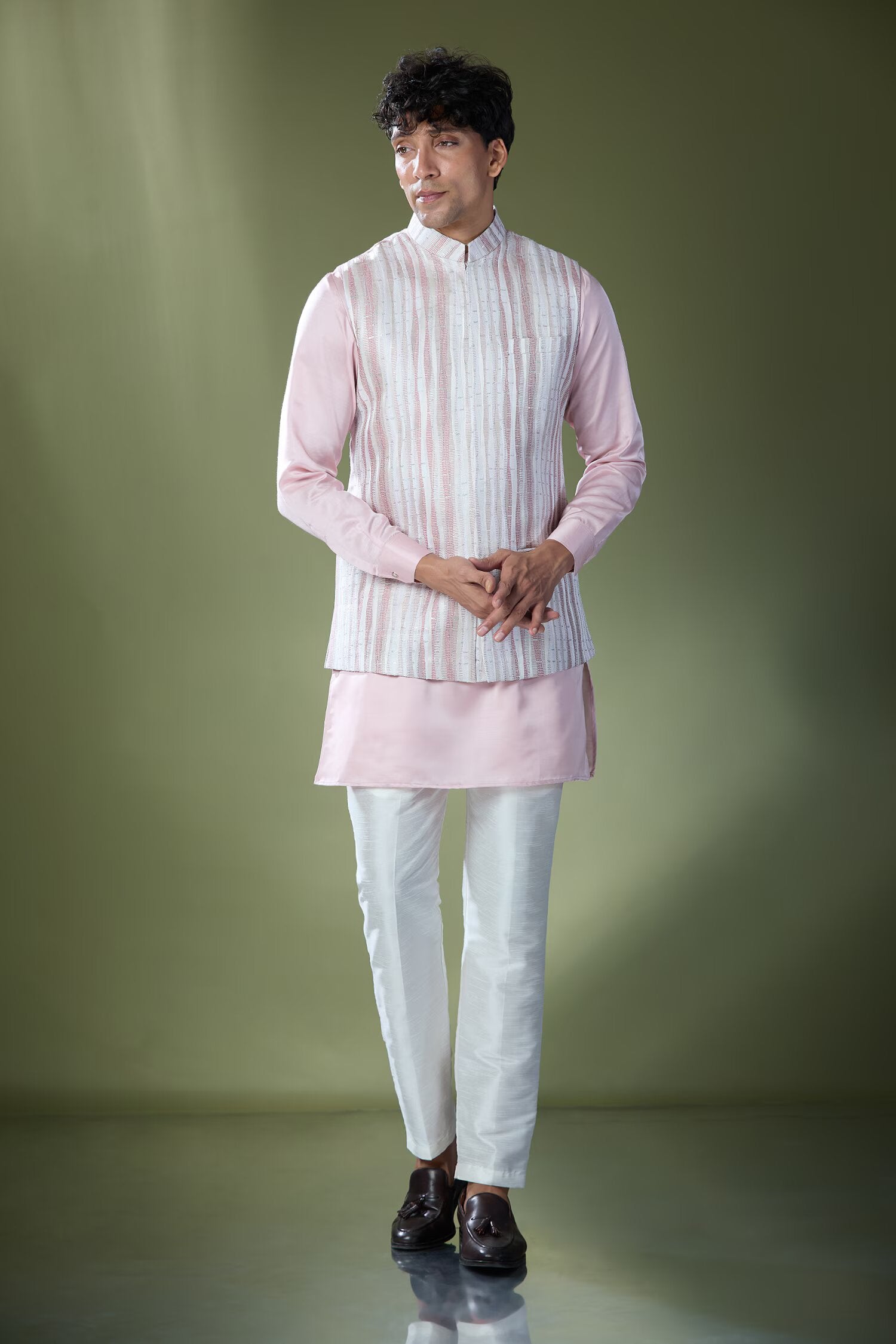 Powder Pink Embroidered Kurta-Jacket Set