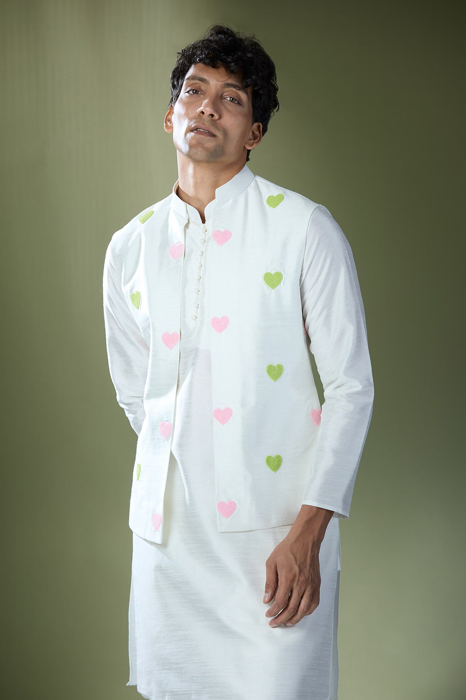Off White Embroidered Kurta-Jacket Set