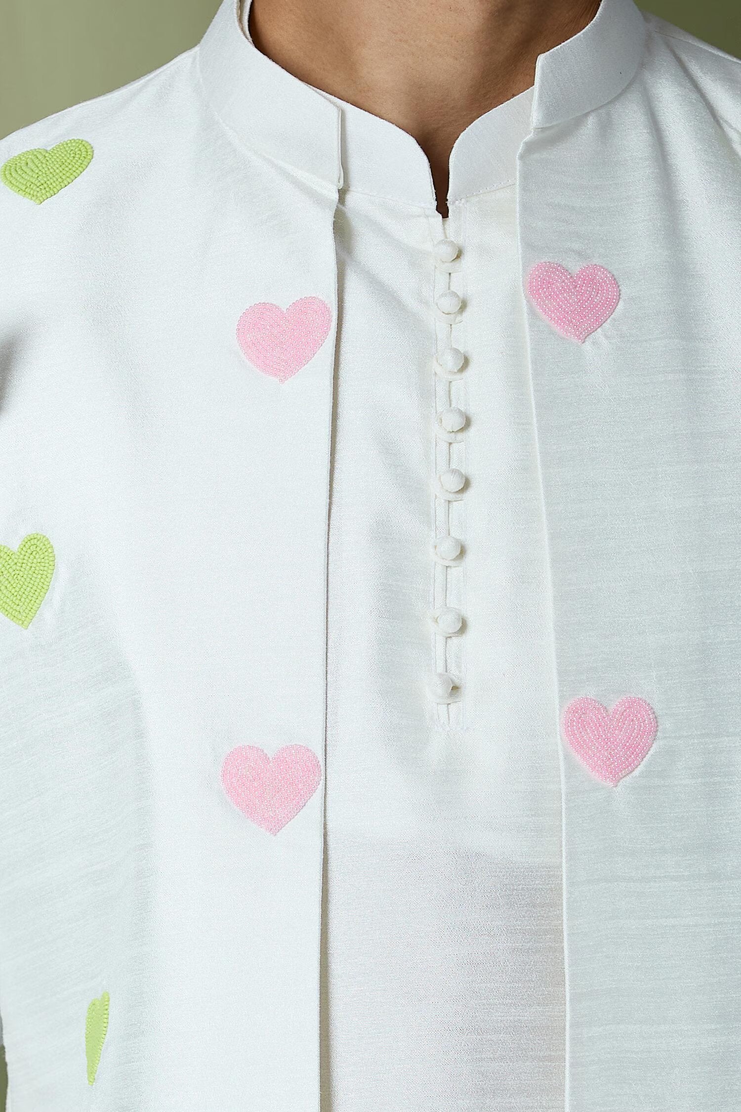 Off White Embroidered Kurta-Jacket Set
