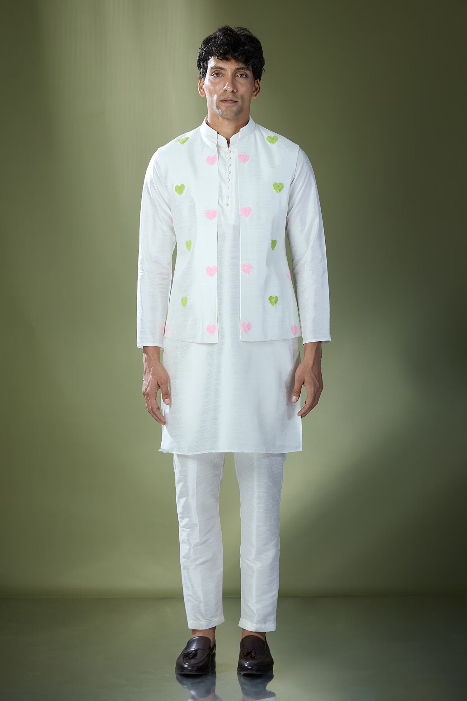Off White Embroidered Kurta-Jacket Set
