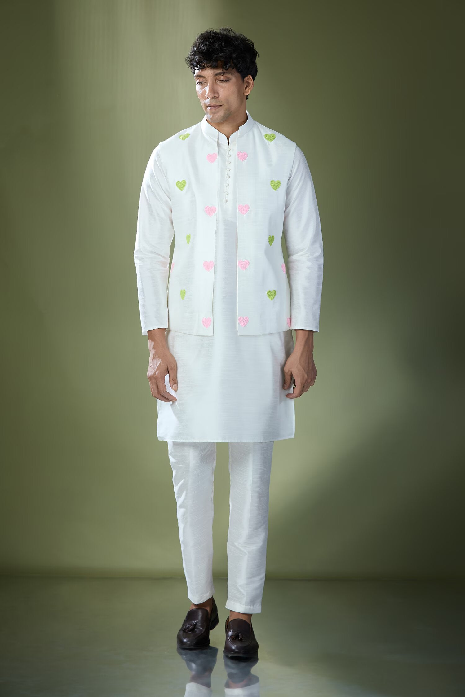 Off White Embroidered Kurta-Jacket Set