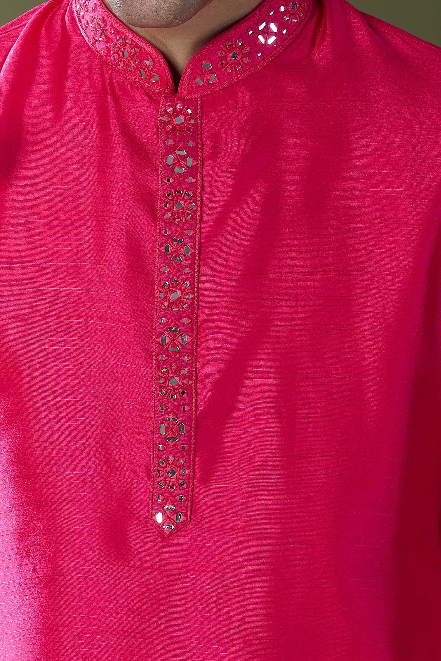 Fuscia Mirror Embroidered Kurta Set