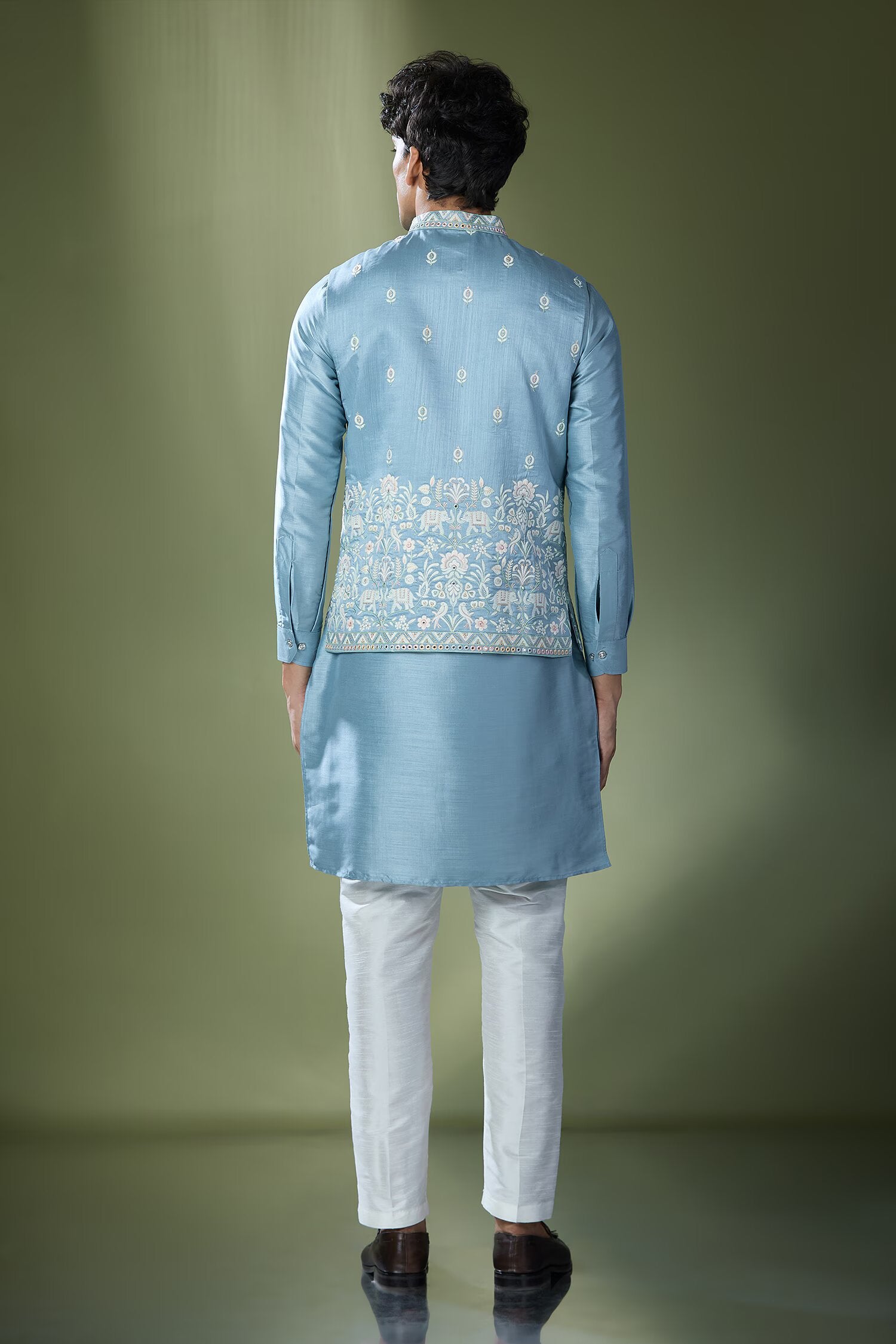 Blue Embroidered Kurta-Jacket Set