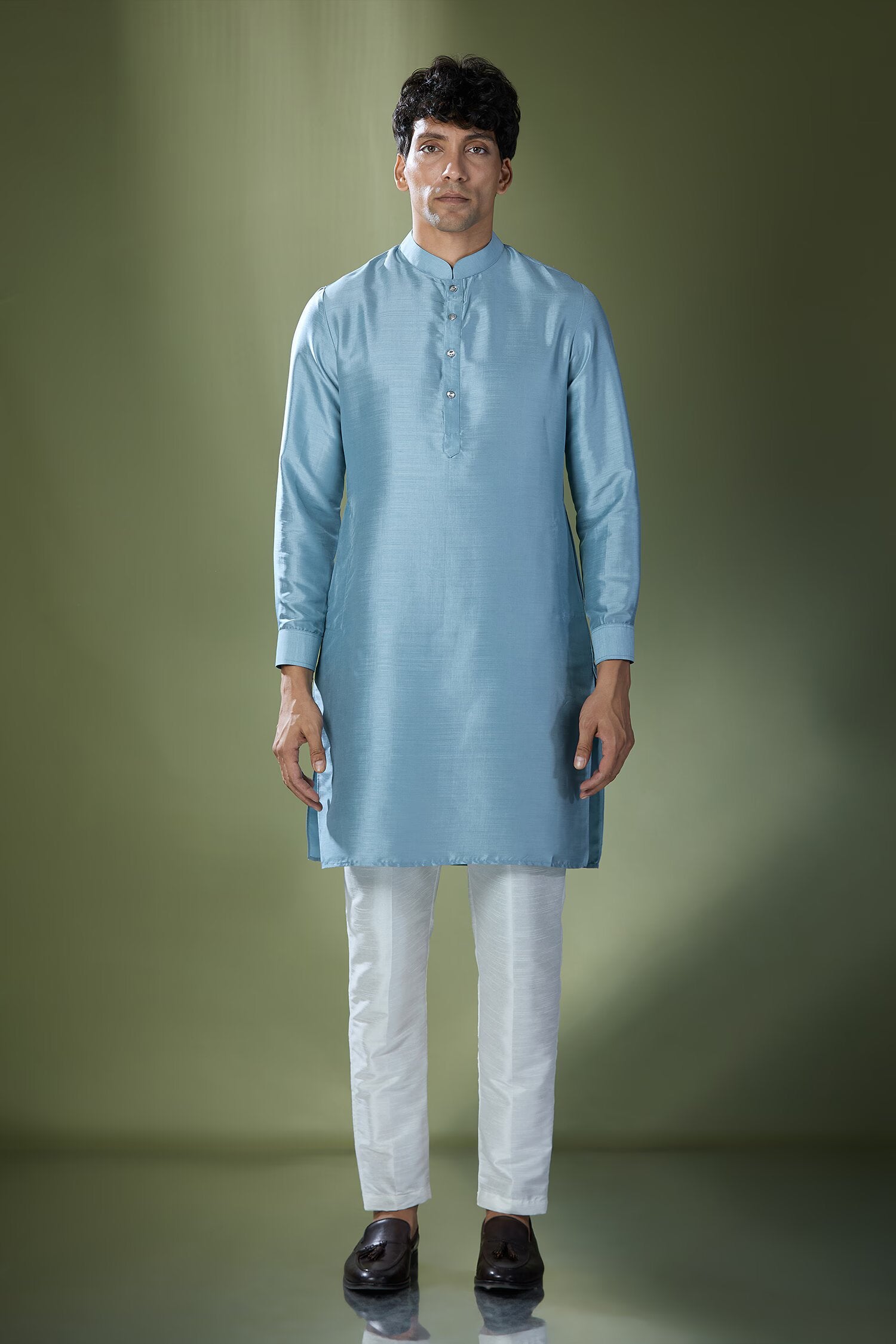 Blue Embroidered Kurta-Jacket Set