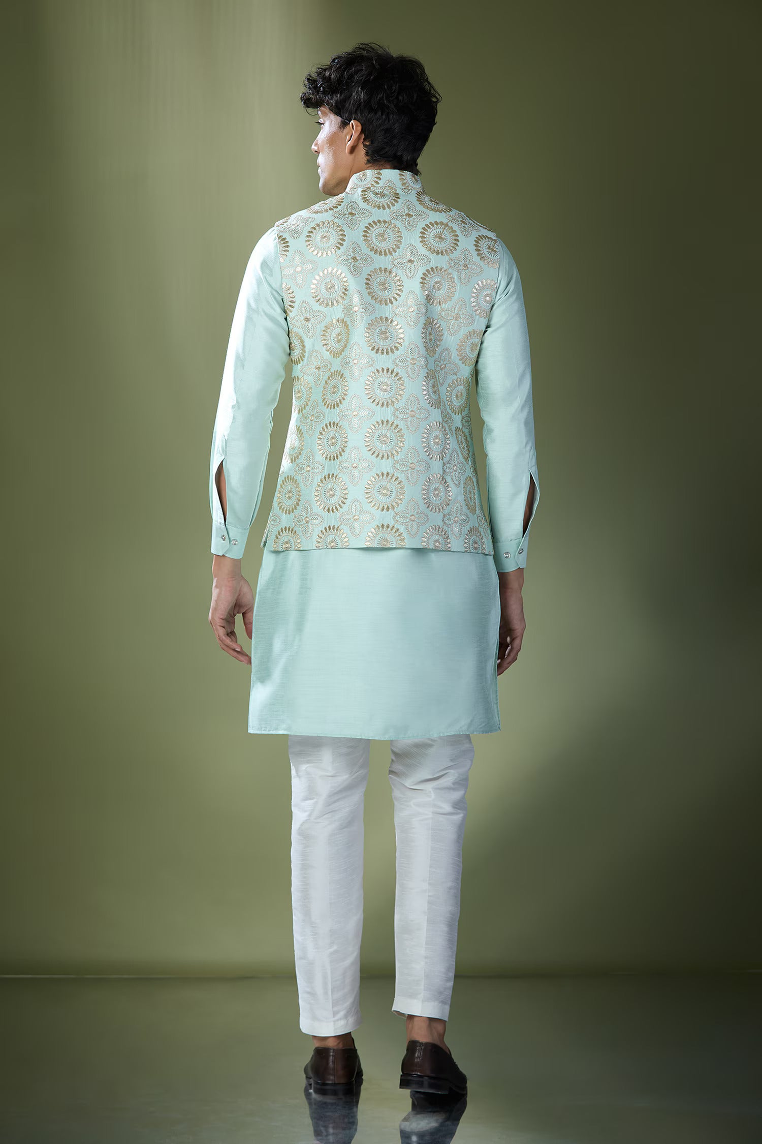 Sea Green Embroidered Kurta-Jacket Set