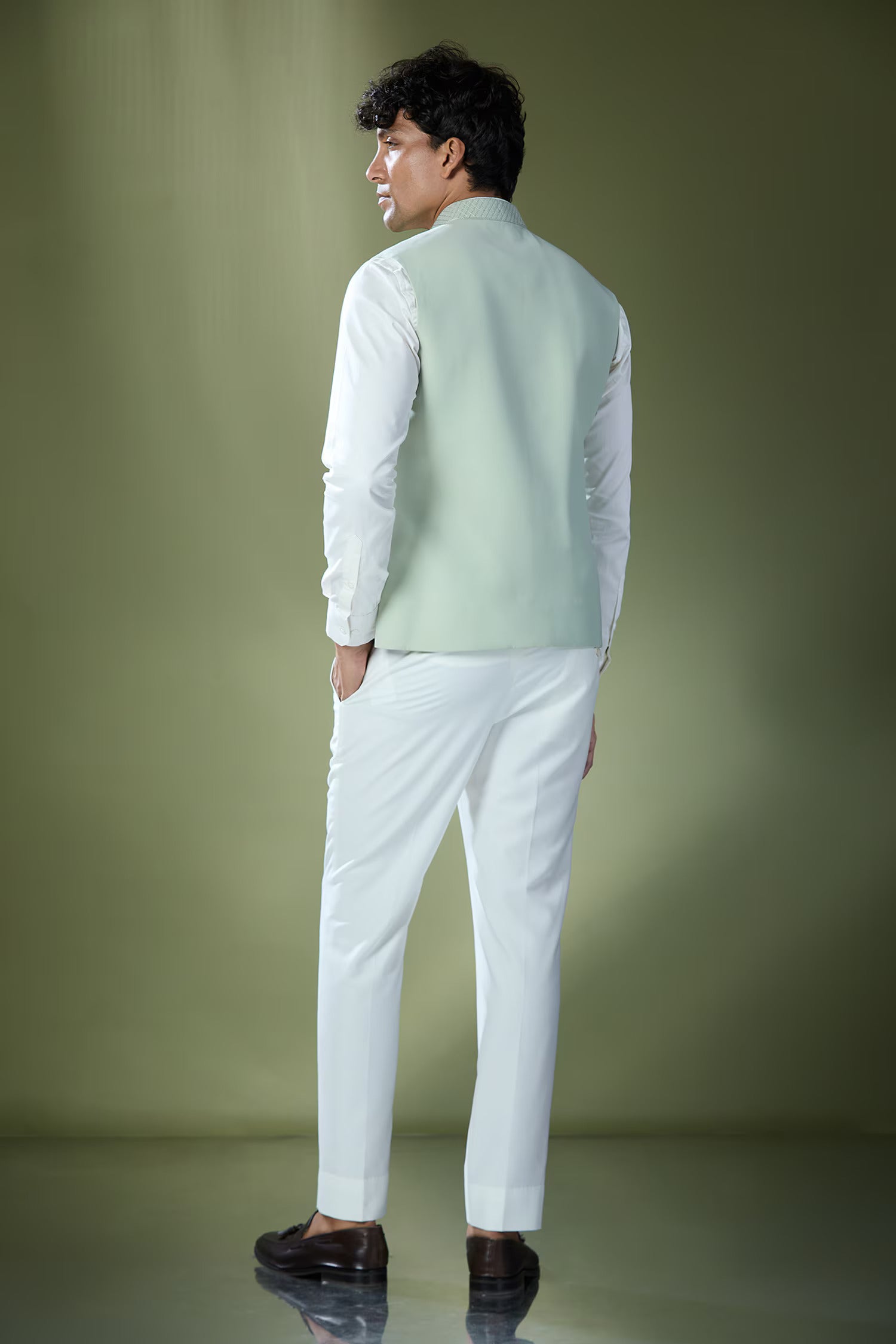 Pista Green Stitch Jacket-Shirt-Pant Set
