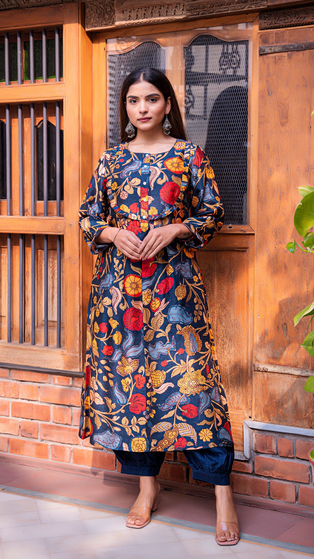 ANIYA KALAMKARI SILK KURTA + PANTS - DARK BLUE
