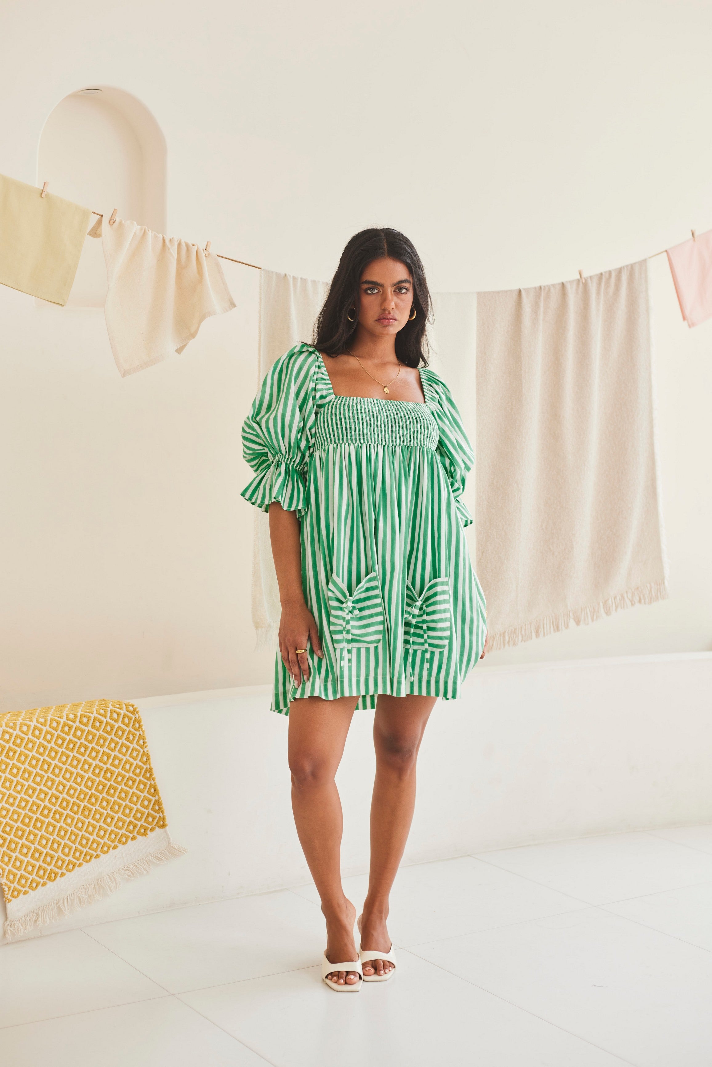 Green Striped A-line Dress