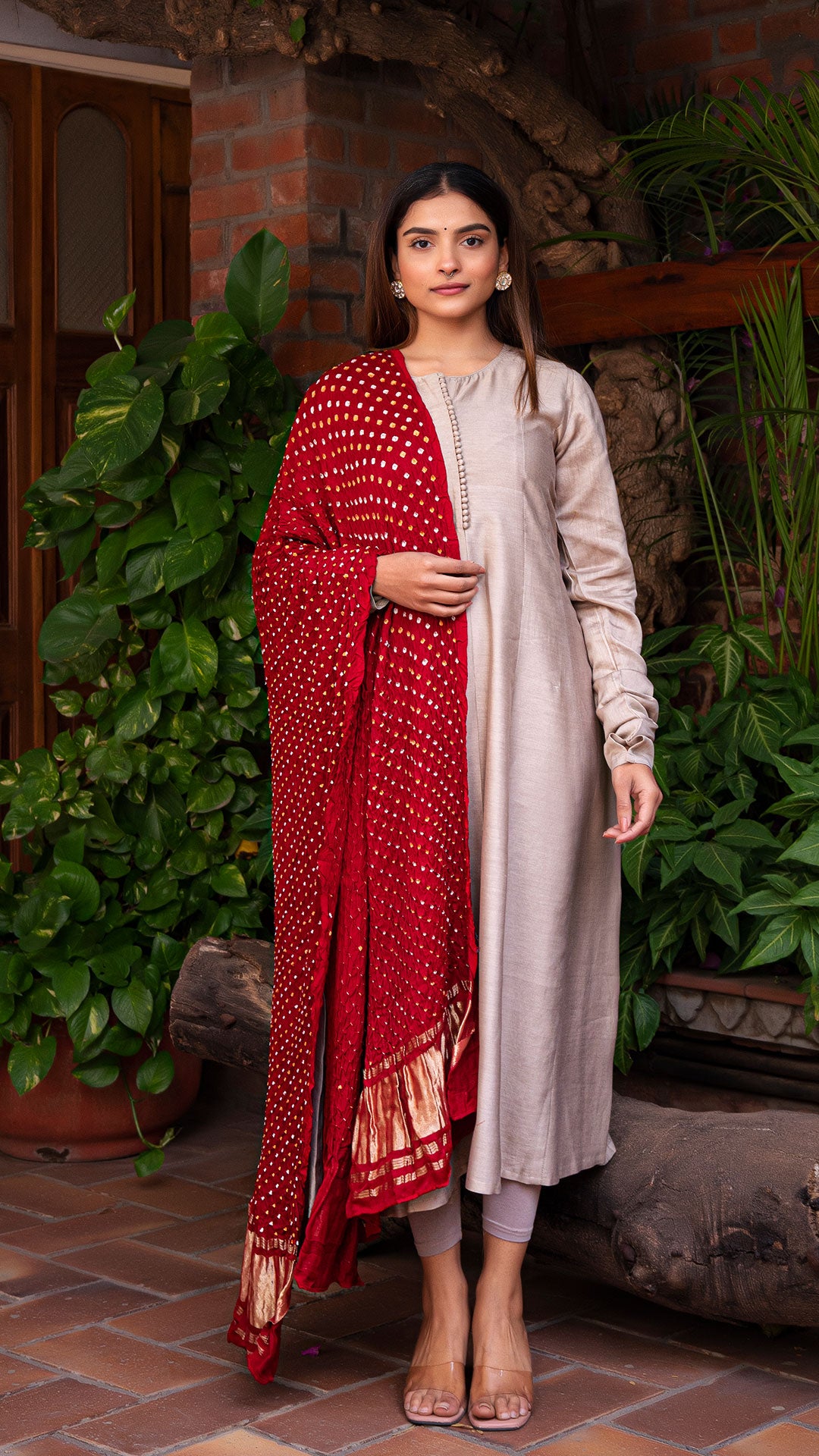 MEERA CHANDERI SILK ANARKALI KURTA IN GREY