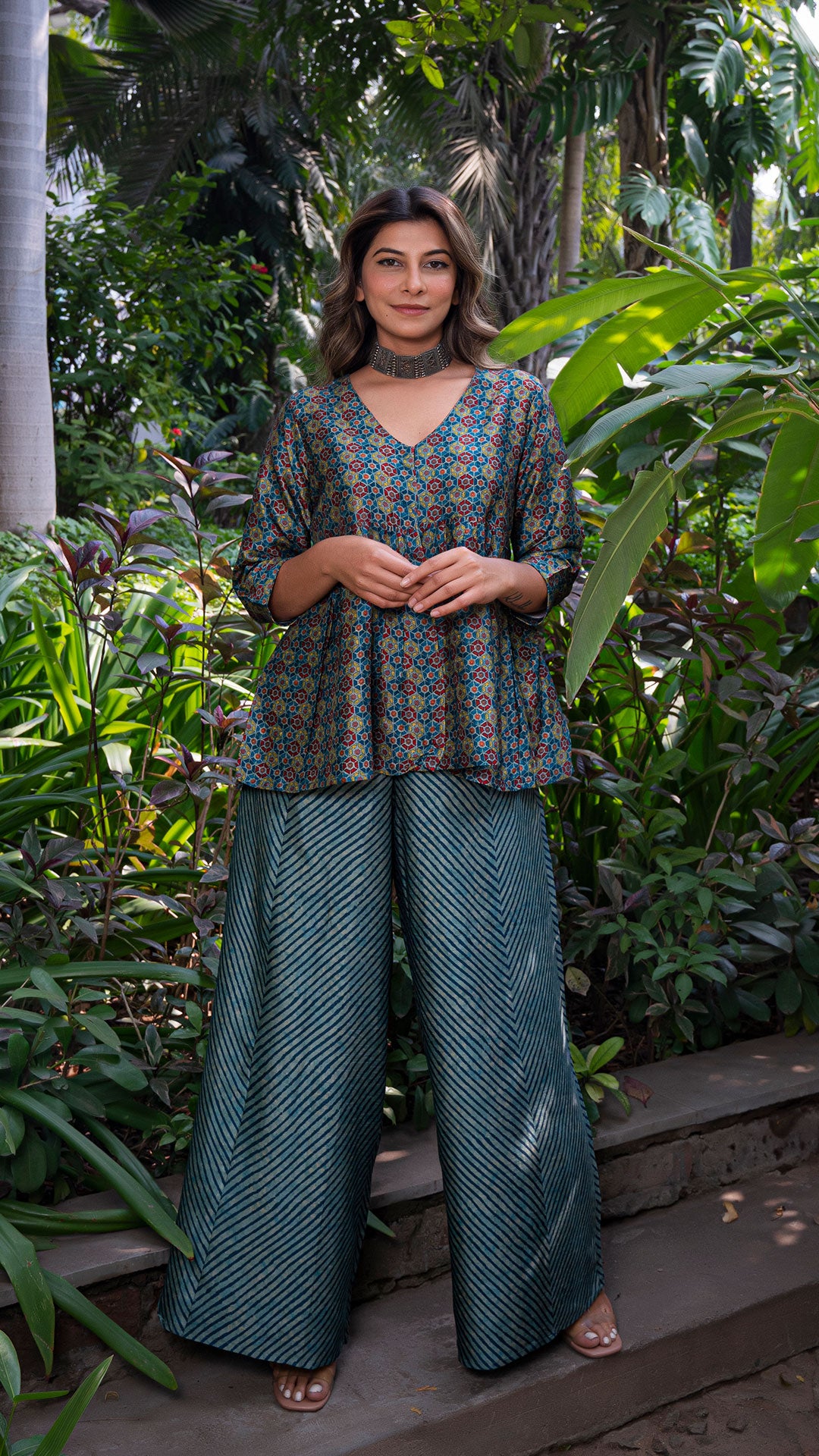 RIYAA SILK CO-ORD SET IN AJARAKH PRINT