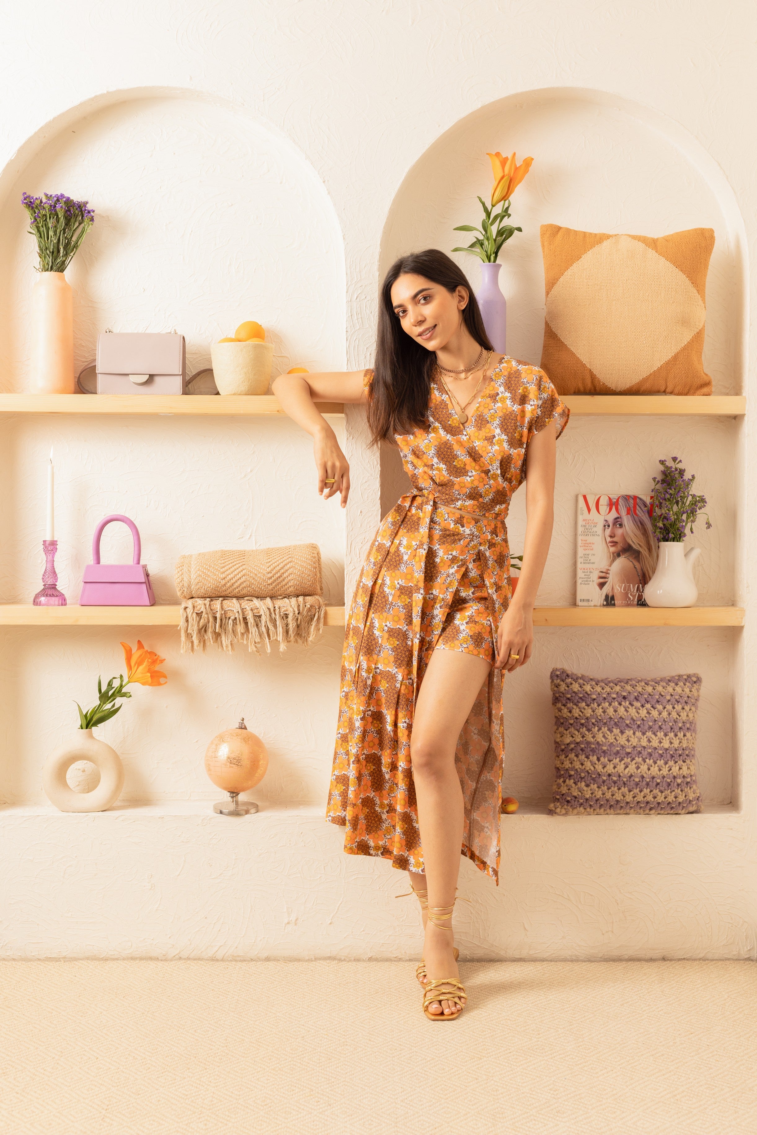 Orange Floral Long Skort