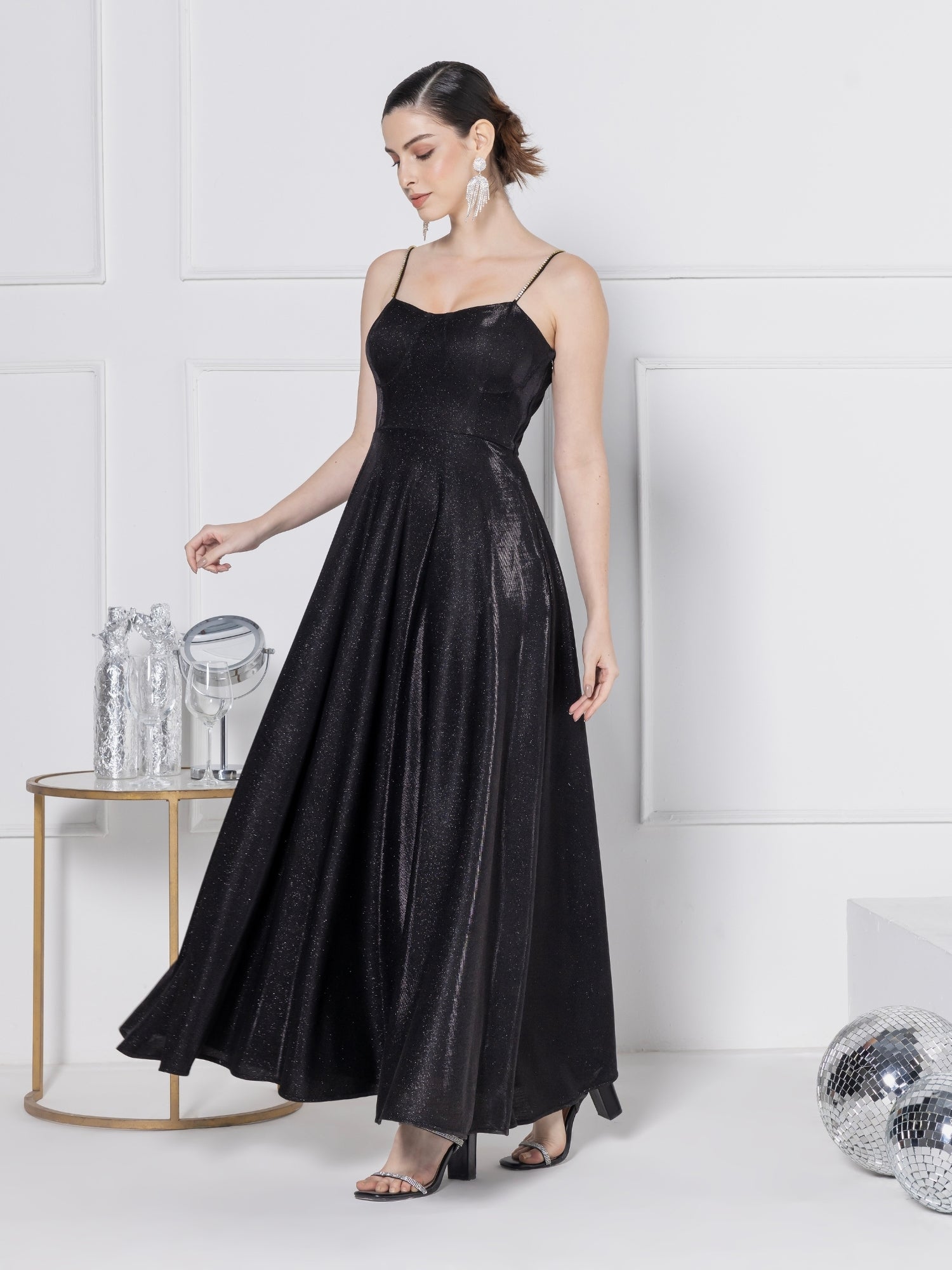 Noir Glitz Elegance Maxi Dress