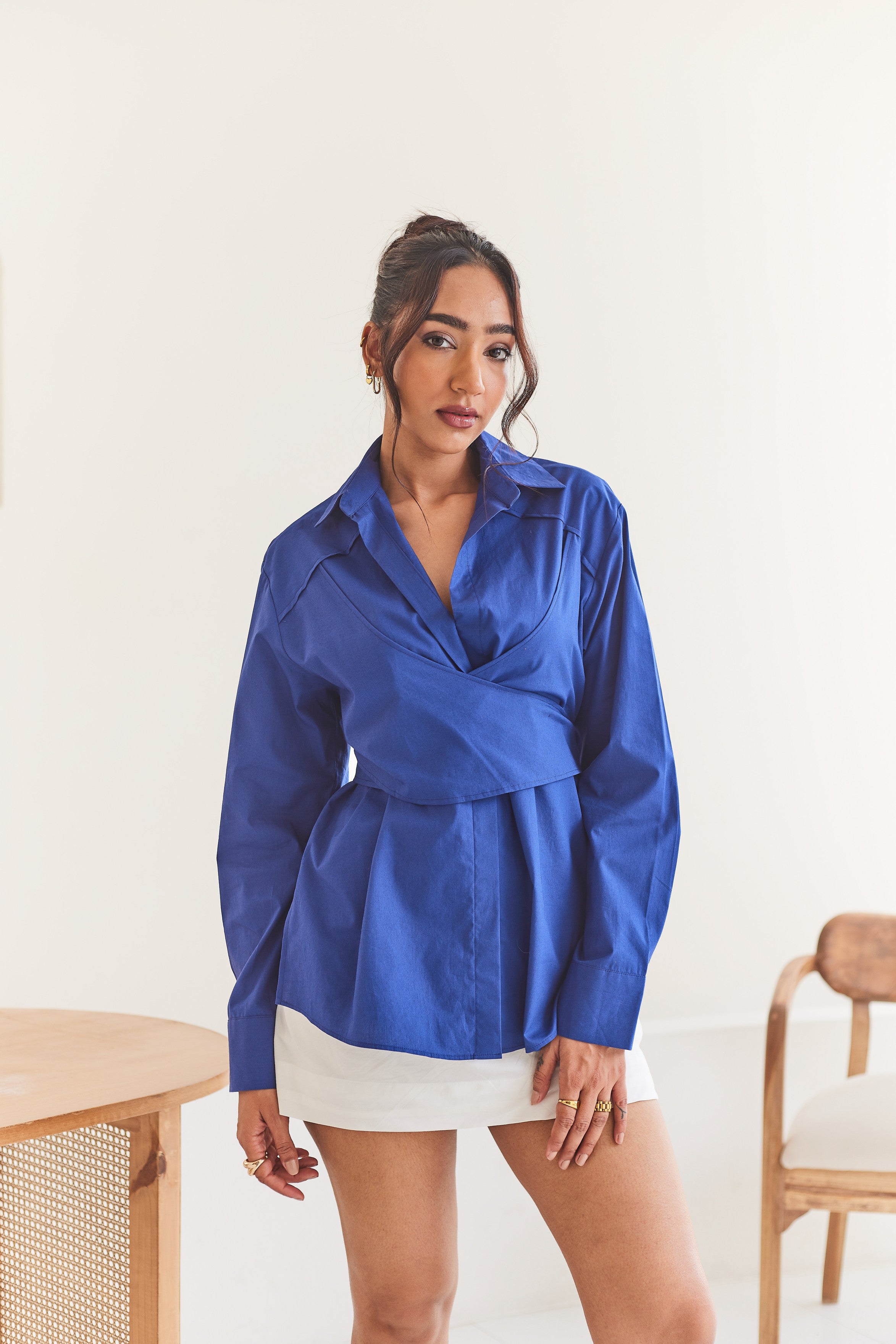 Blue Poplin Wrap Shirt