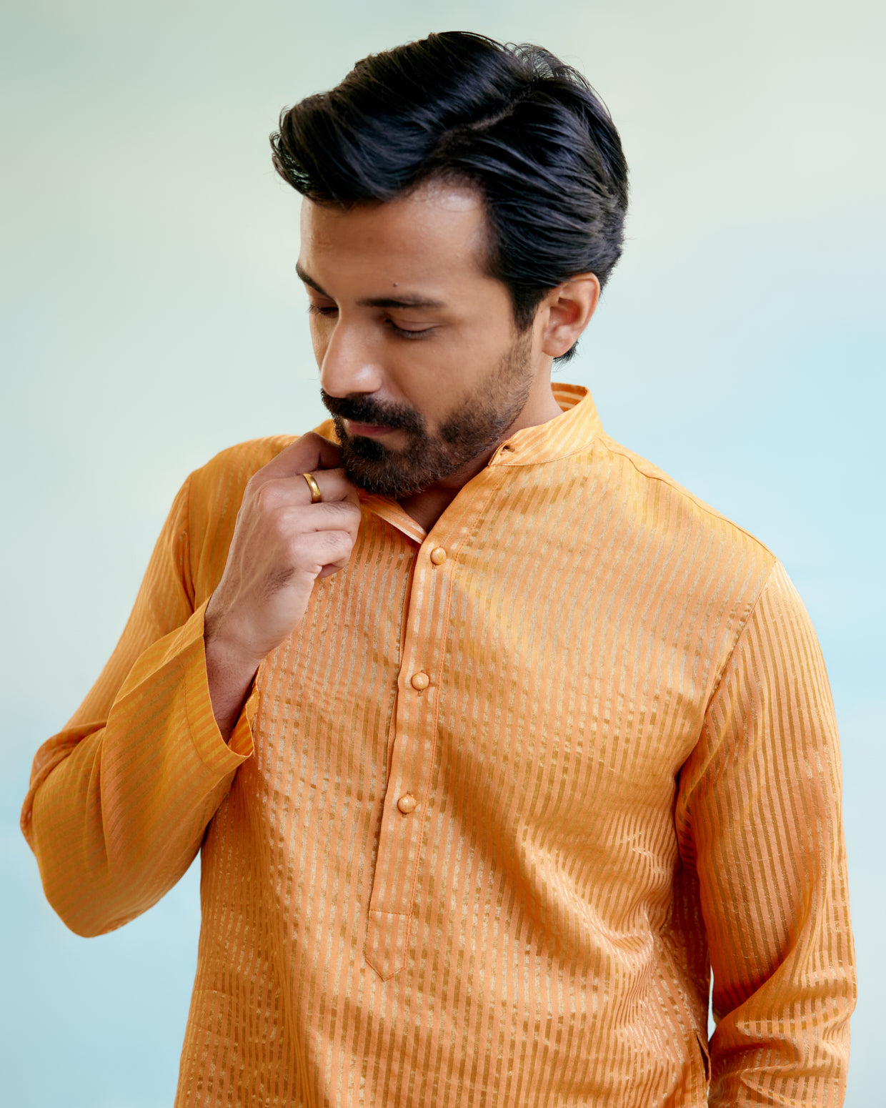 Marigold Petal Crushed Stripe Tissue Kurta