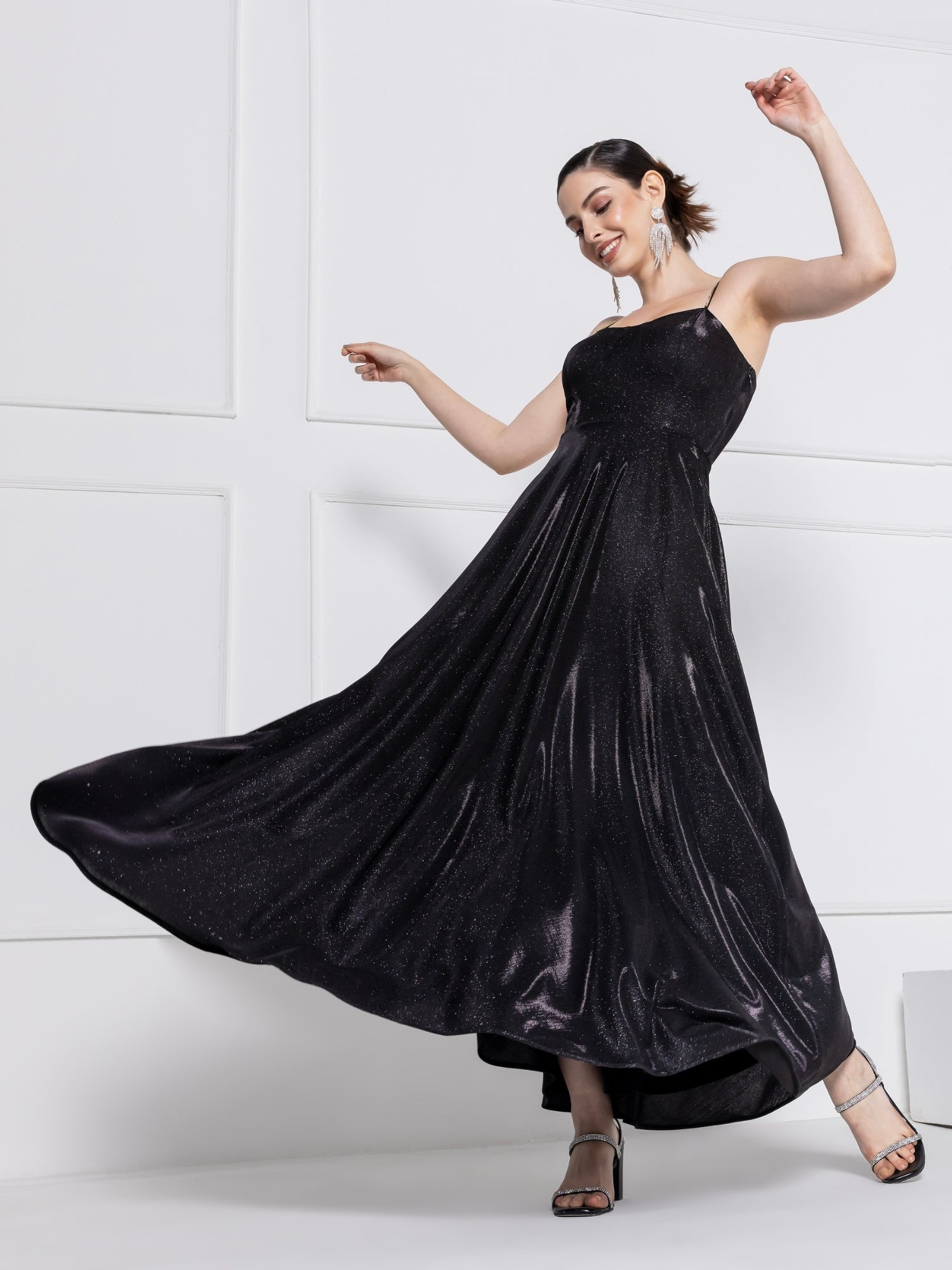 Noir Glitz Elegance Maxi Dress