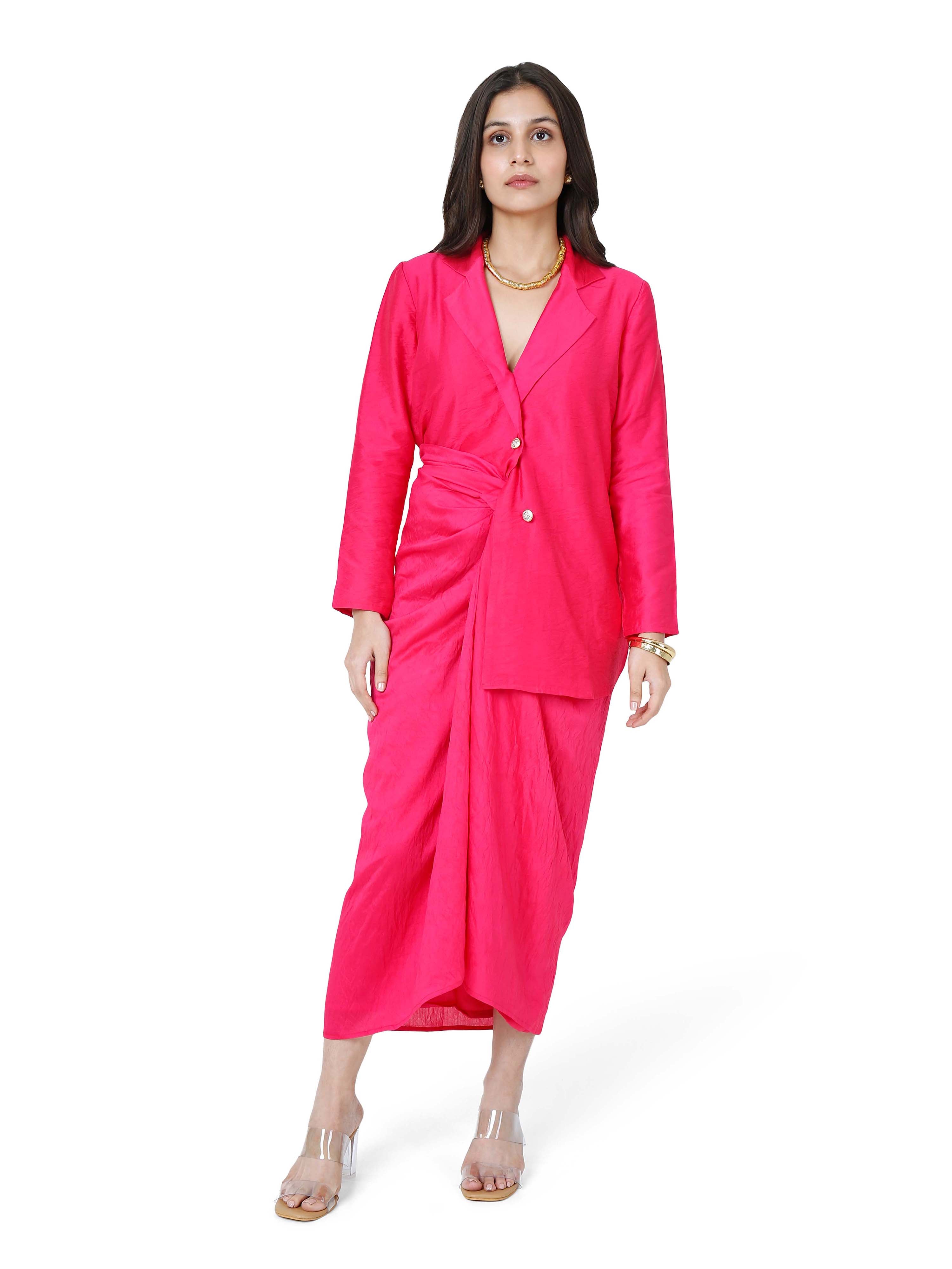 Pink Blazer with Belt Skirt