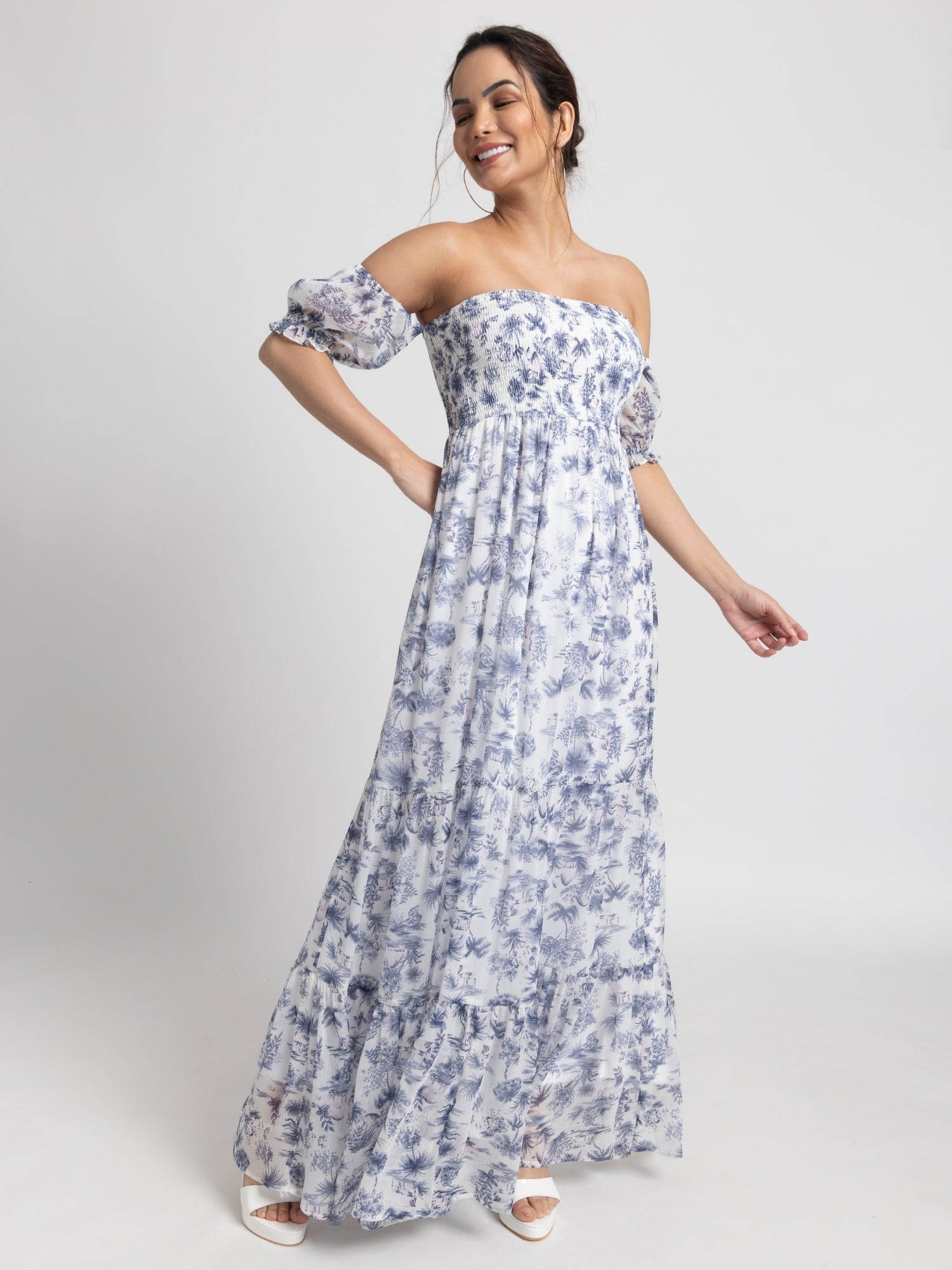 Tropical Breeze Off Shoulder Maxi Dress