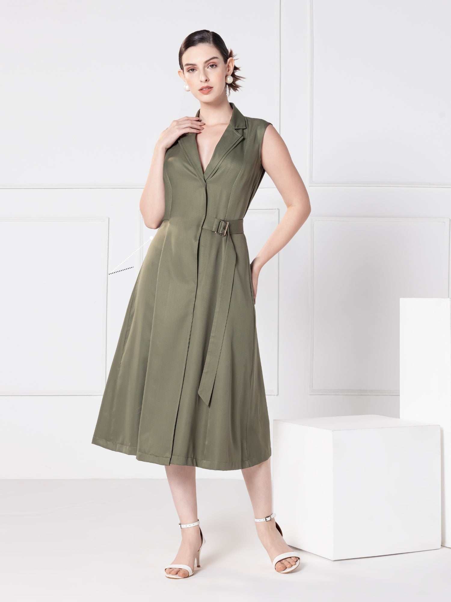 Olive Elegance Midi Dress