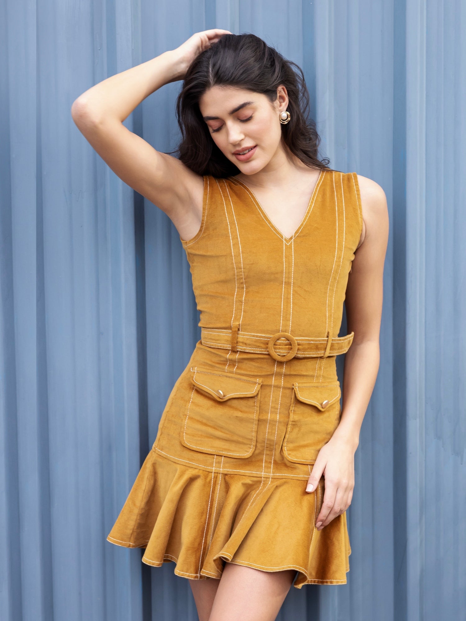 Mustard Charm Corduroy Mini Dress