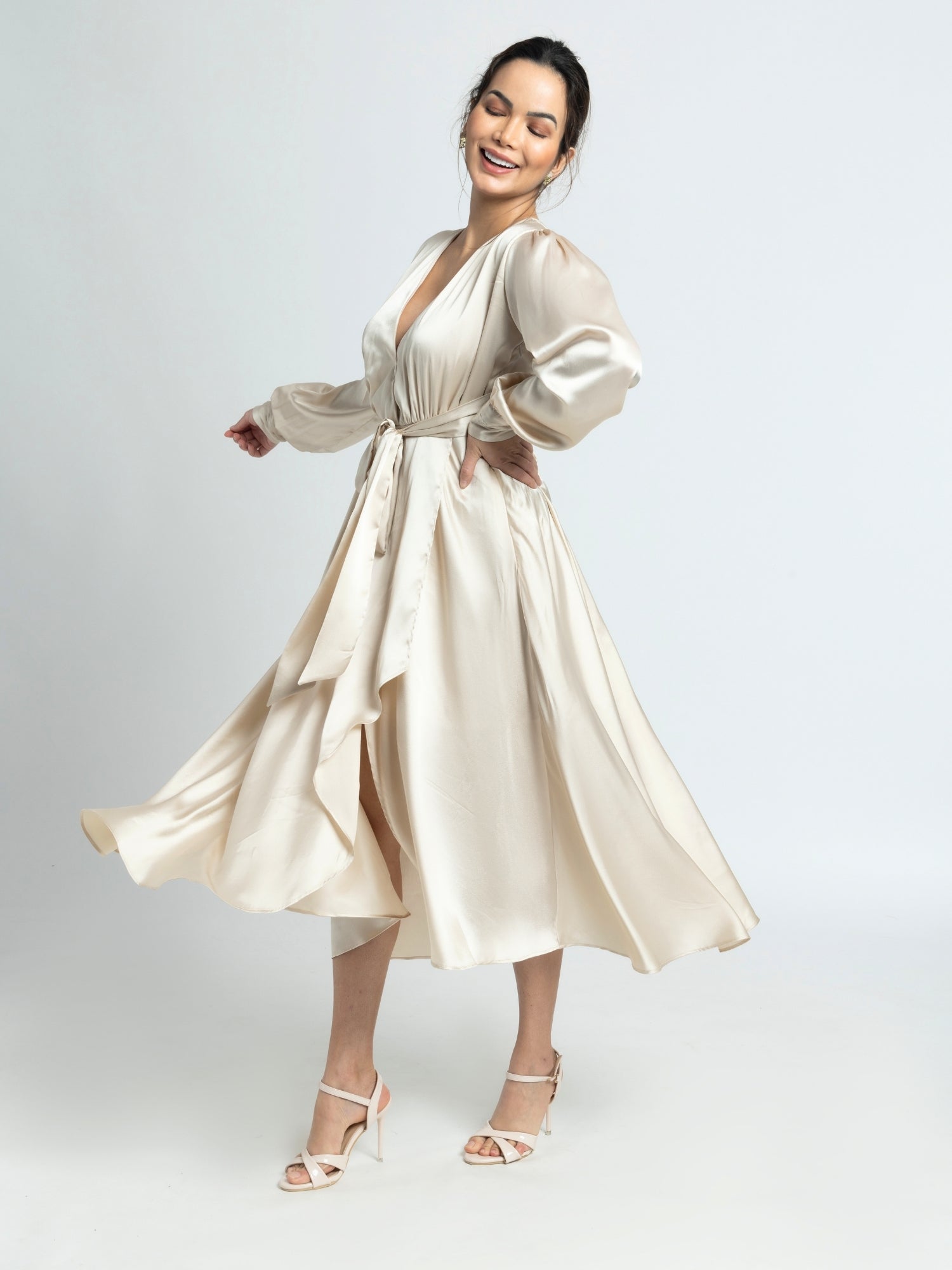 Creamy Surplice Midi Dress