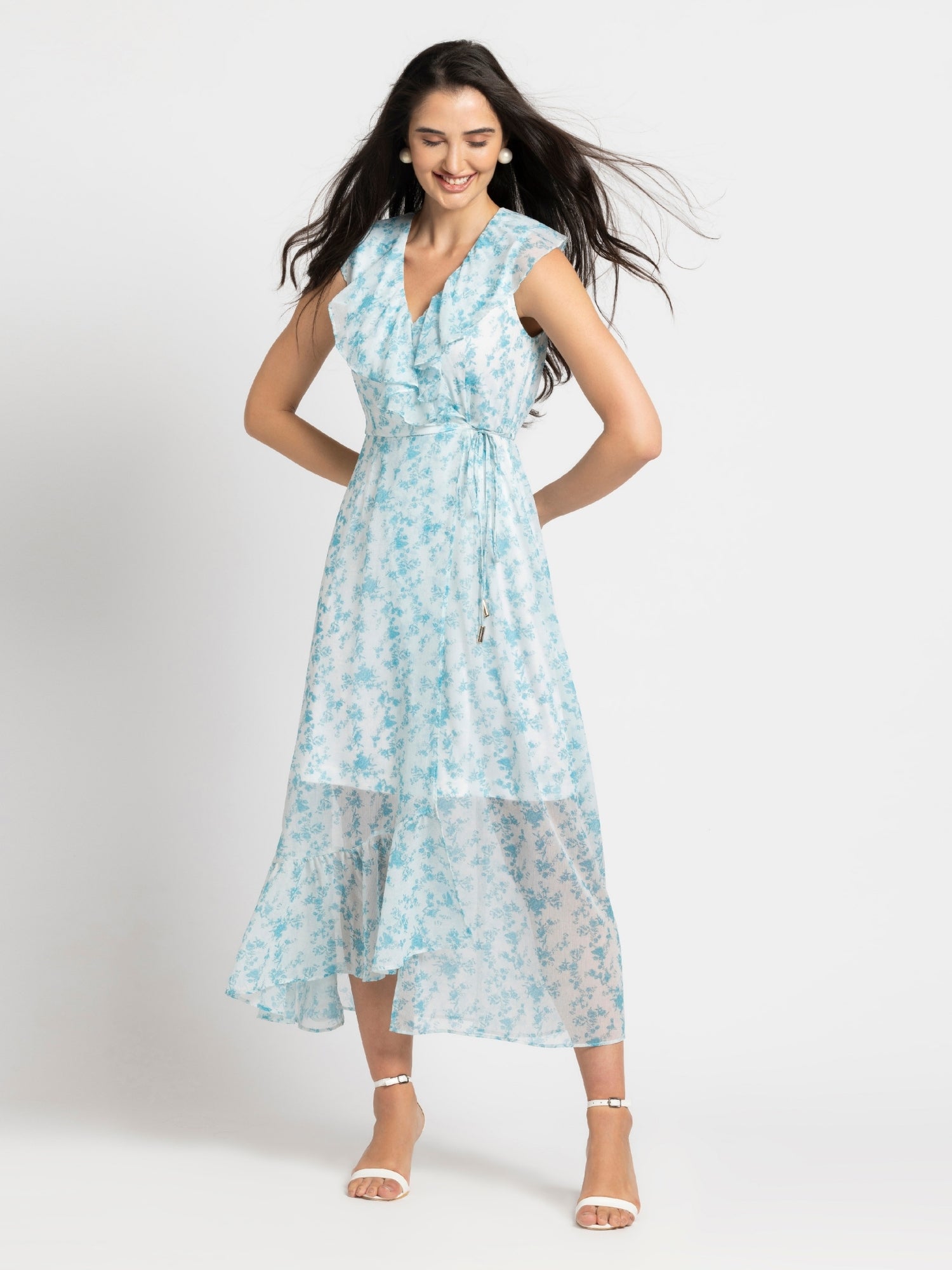 Azure Breeze Ruffle Maxi Dress