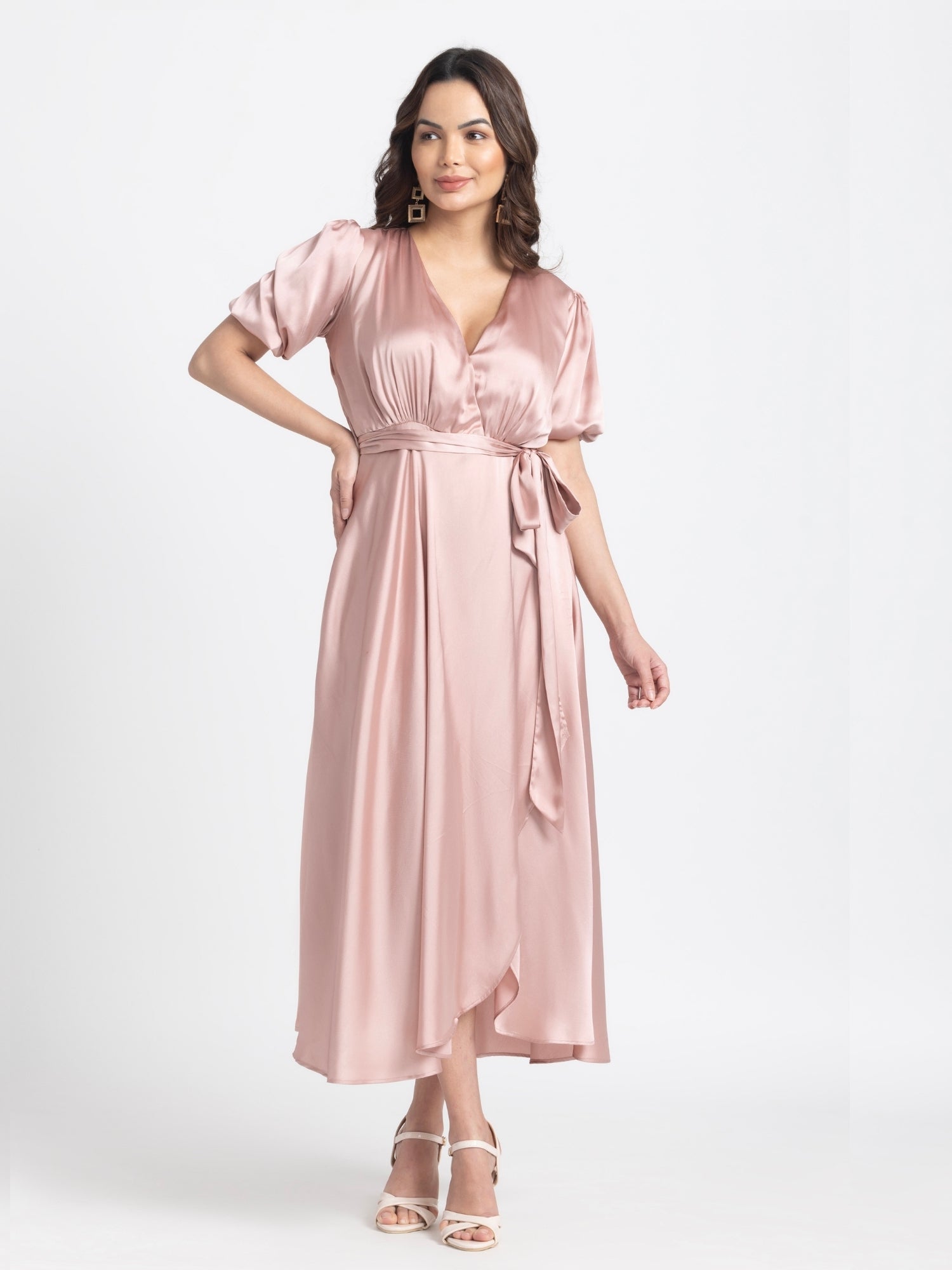 Rose Gold Surplice Midi Dress