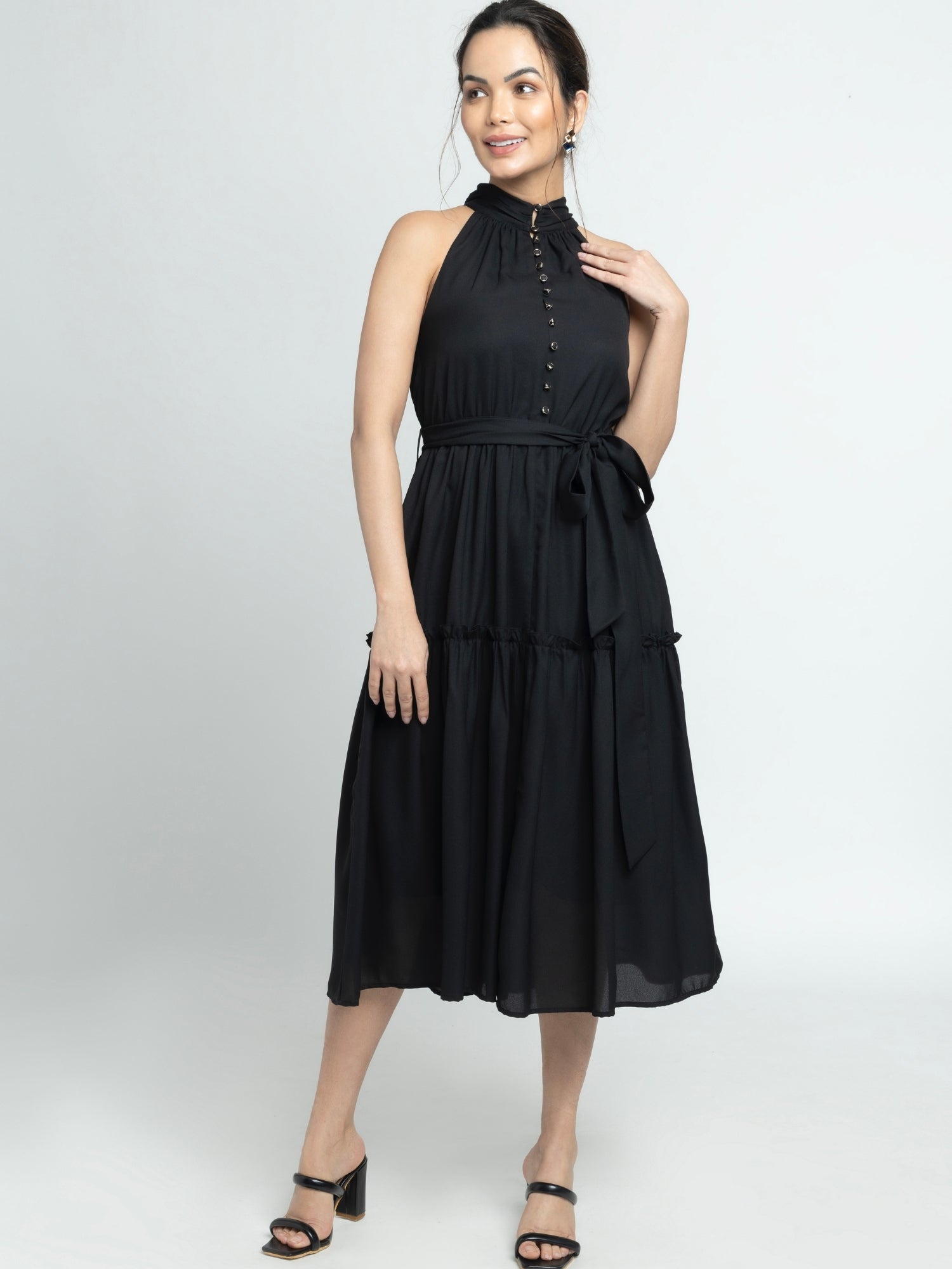 Midnight black Halterneck Midi Dress