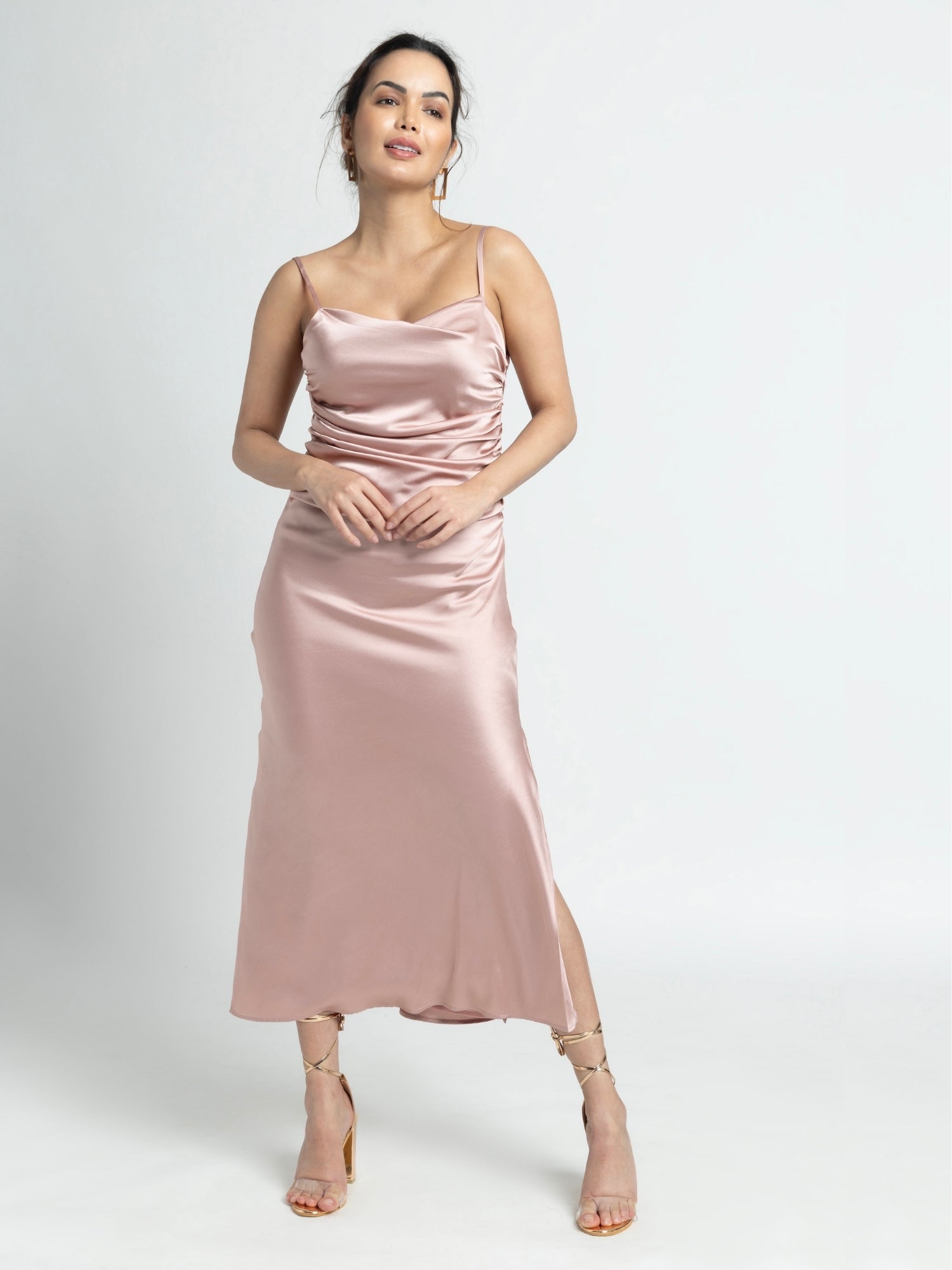 Rose Gold Cowl Midi Dress