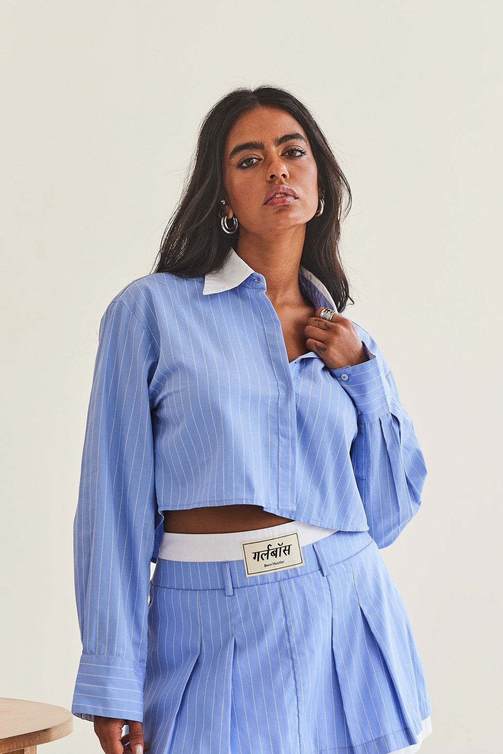 Blue Striped Cropped Shirt