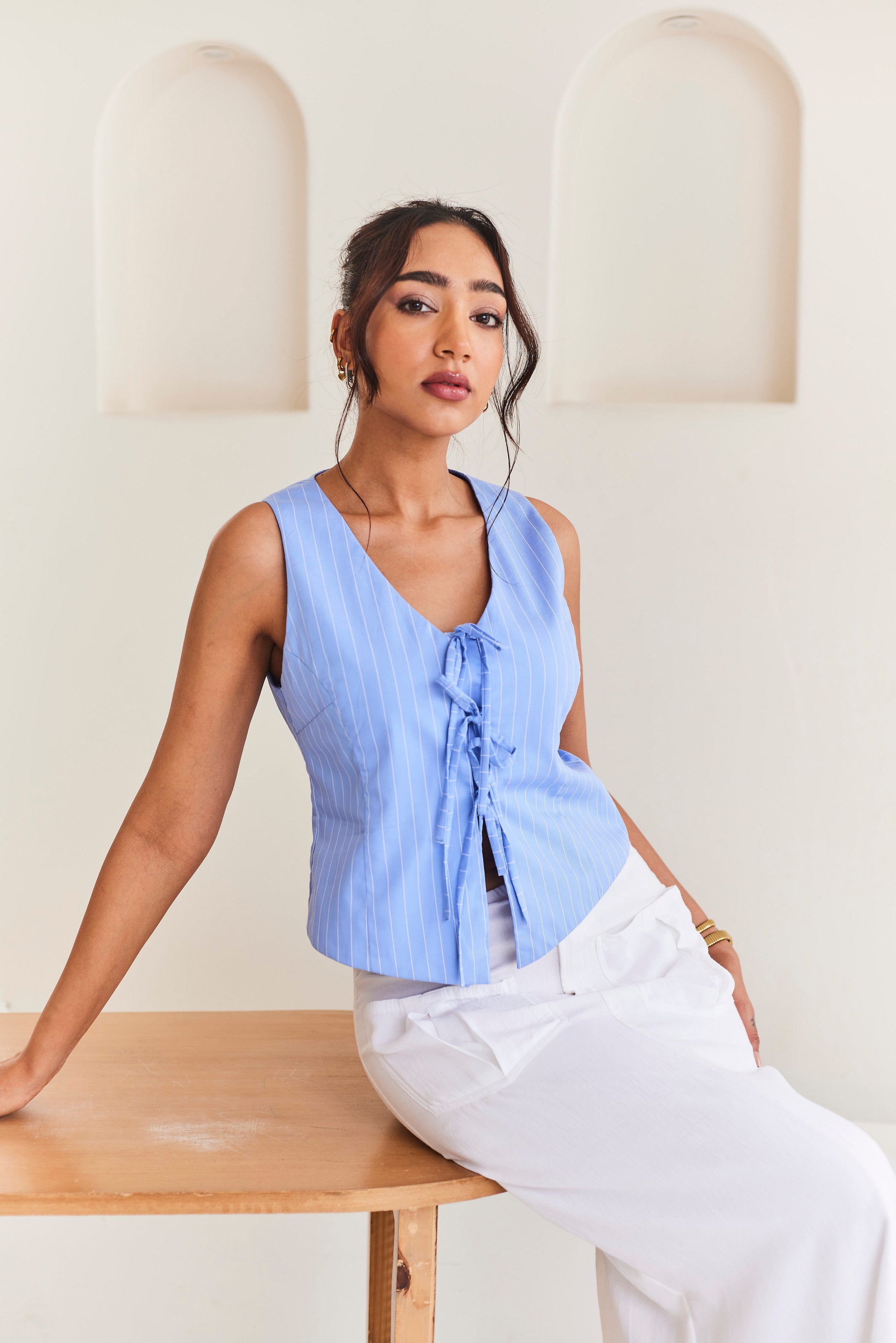 Blue Front Tie-up Top
