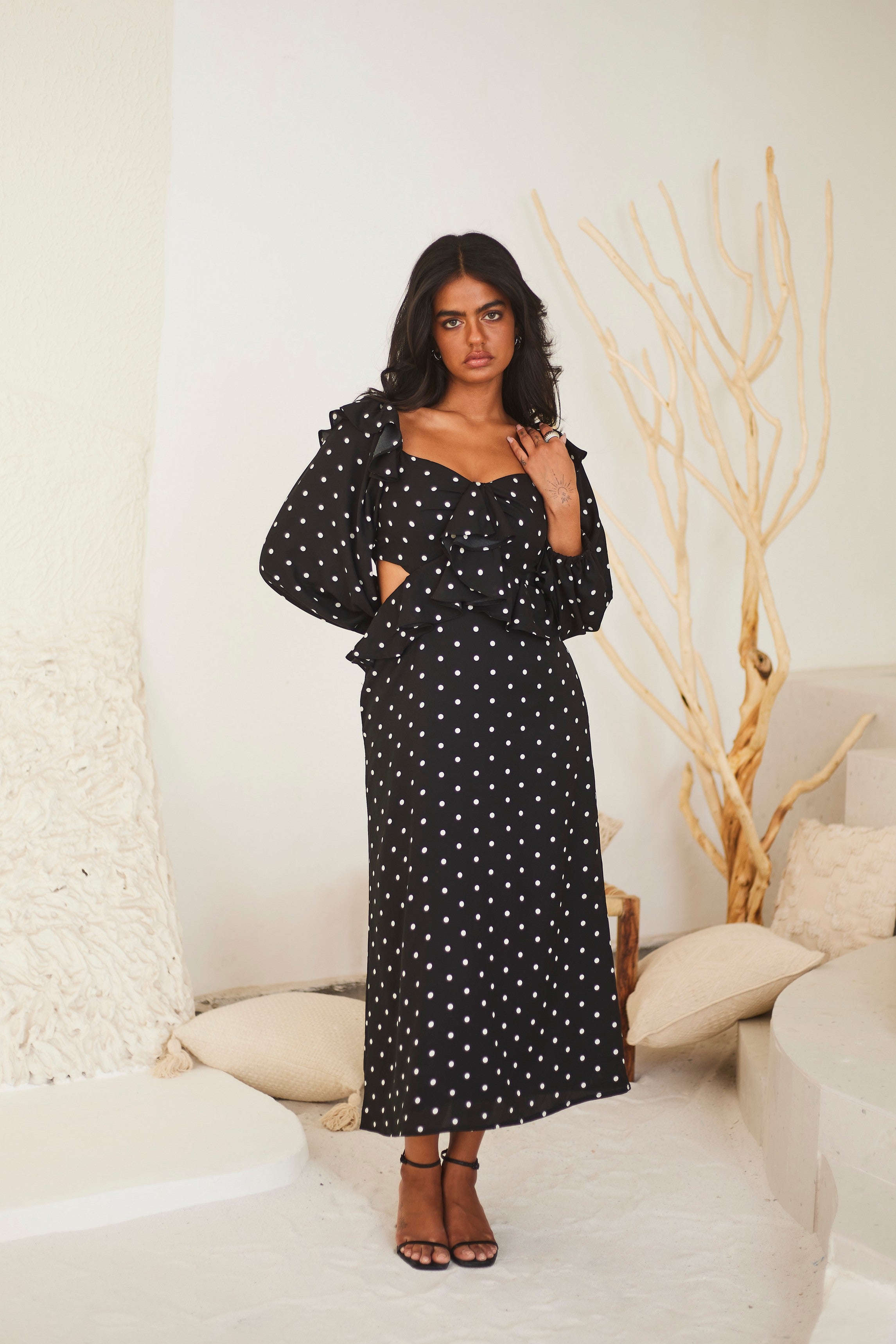 Polka Frill Midi Dress