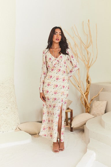 Floral Elegant Midi Dress with Slit