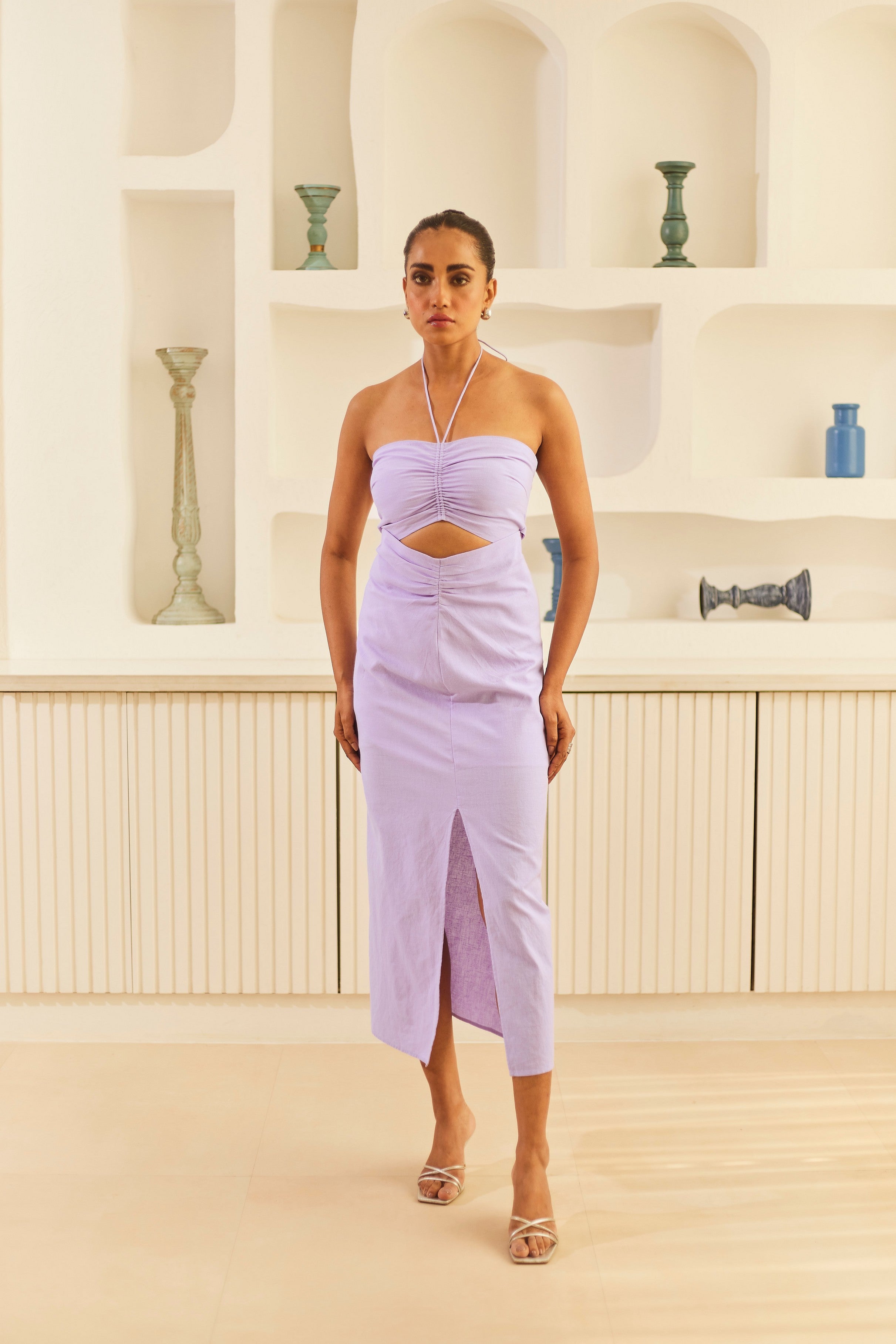 Lilac Halter Neck Dress with Cut-Out detail