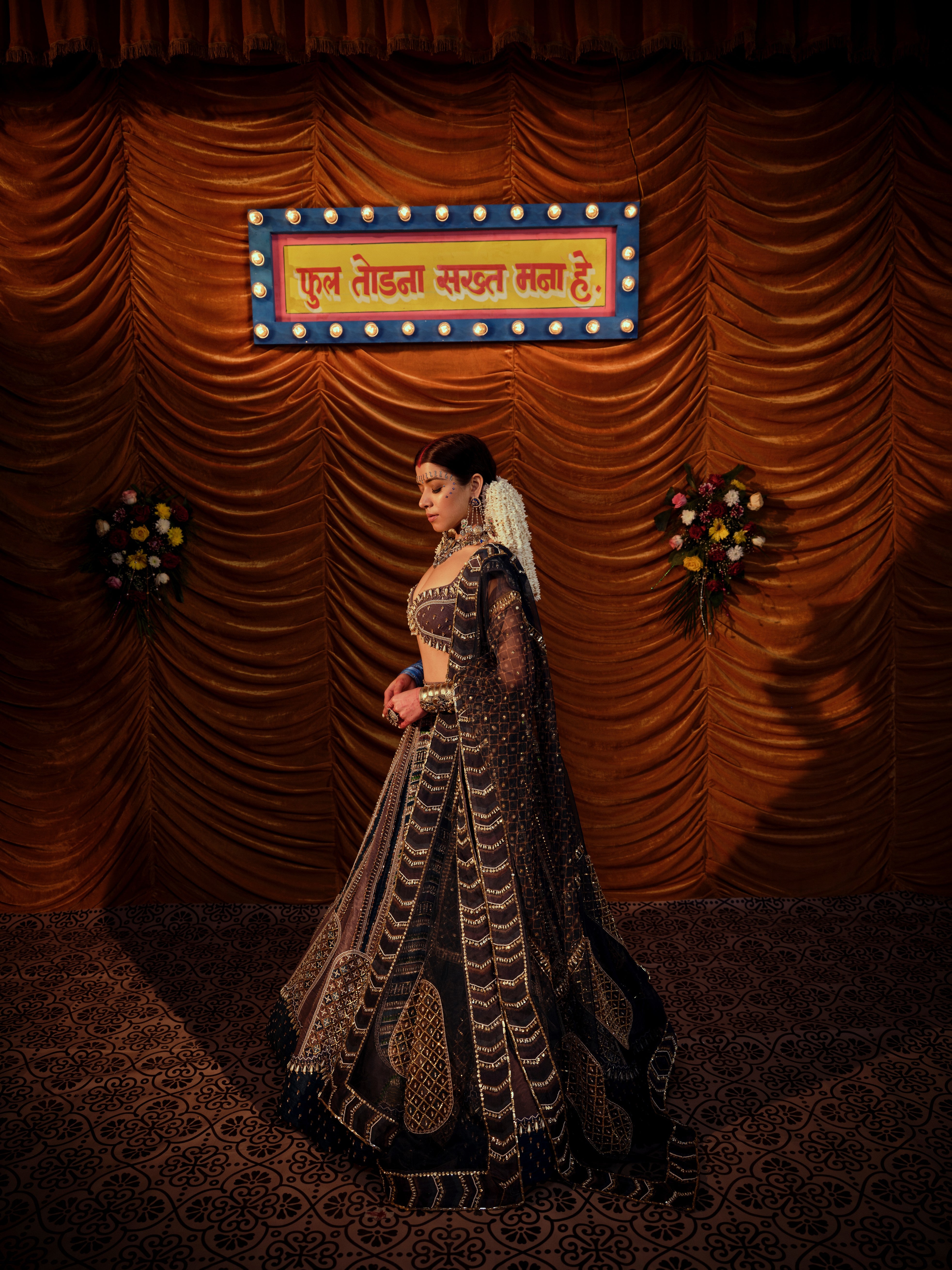 Velvet Multicolour 3 Piece Bridal Lehenga Set