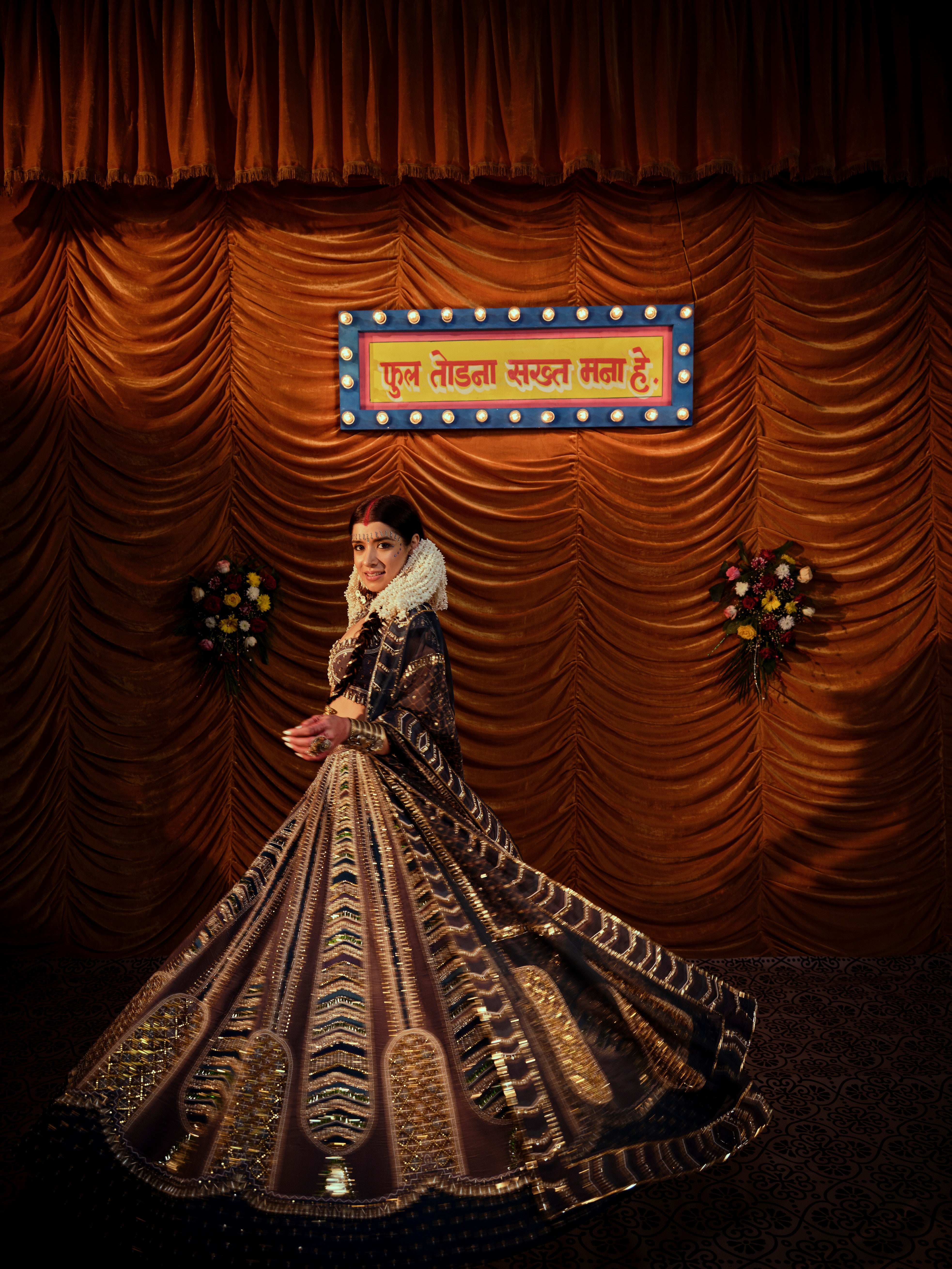 Velvet Multicolour 3 Piece Bridal Lehenga Set